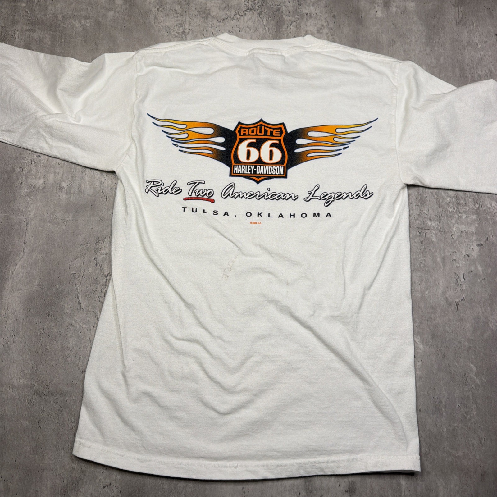 Vintage Harley Davidson Route 66 Flame Long Sleeve Shirt White Small USA 2002 00