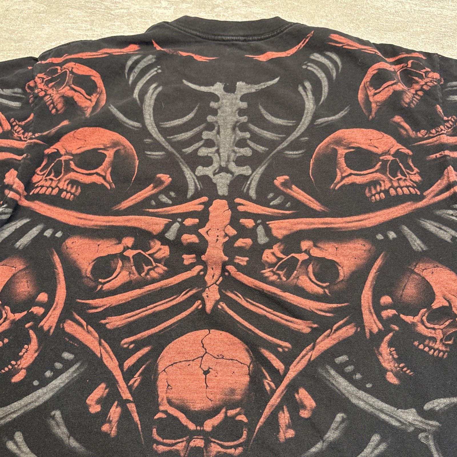 VTG Skulls Skeleton T-Shirt Mens XL Black Hardcore AOP Y2K Skater Grunge Street