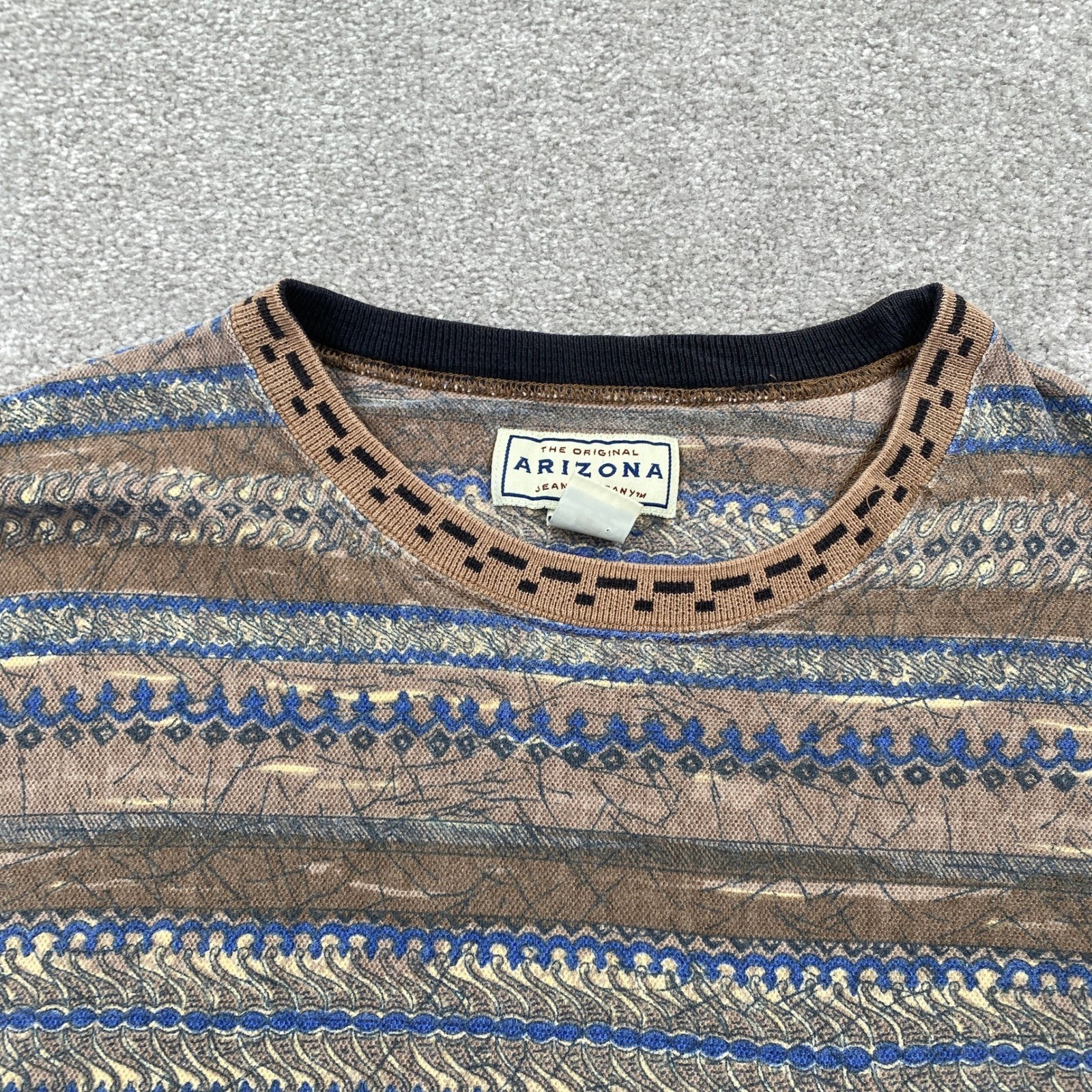 VTG Arizona Company Mens T Shirt L G Geometric Pattern Pocket Tee Brown Blue