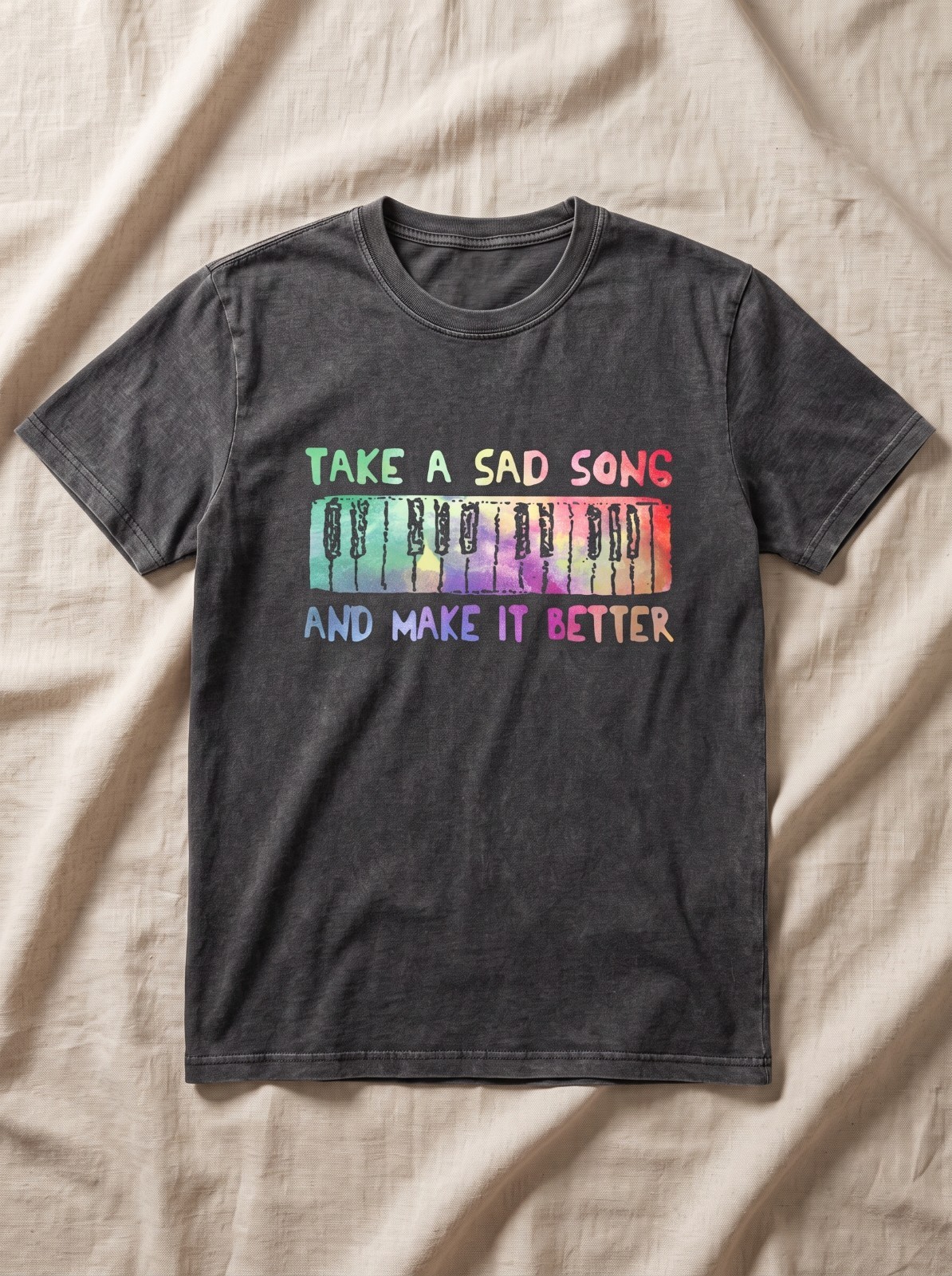 Beatles Lyric Shirt: Retro Rainbow Piano Tee – Music Lover Gift