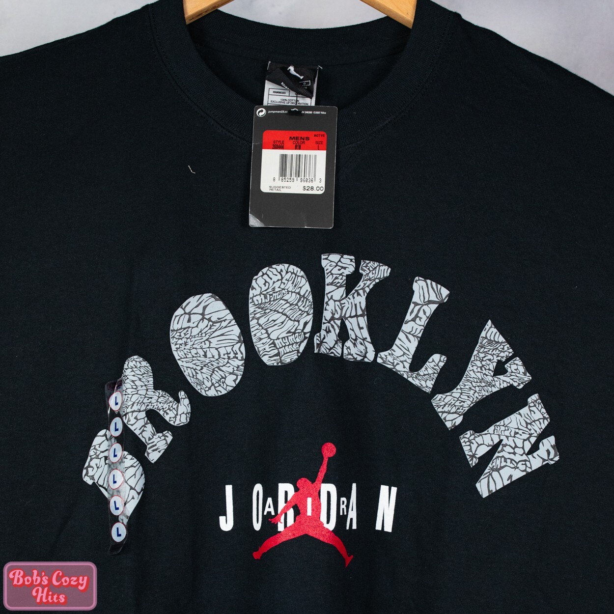 NEW Jordan T Shirt Size L Vintage 2007 Elephant Print Brooklyn Black Grey
