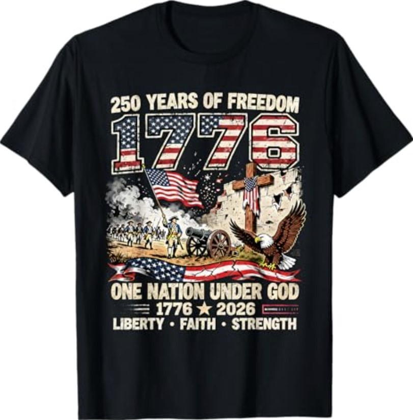 250 Years of Freedom 1776 One Nation Under God USA Flag T-Shirt