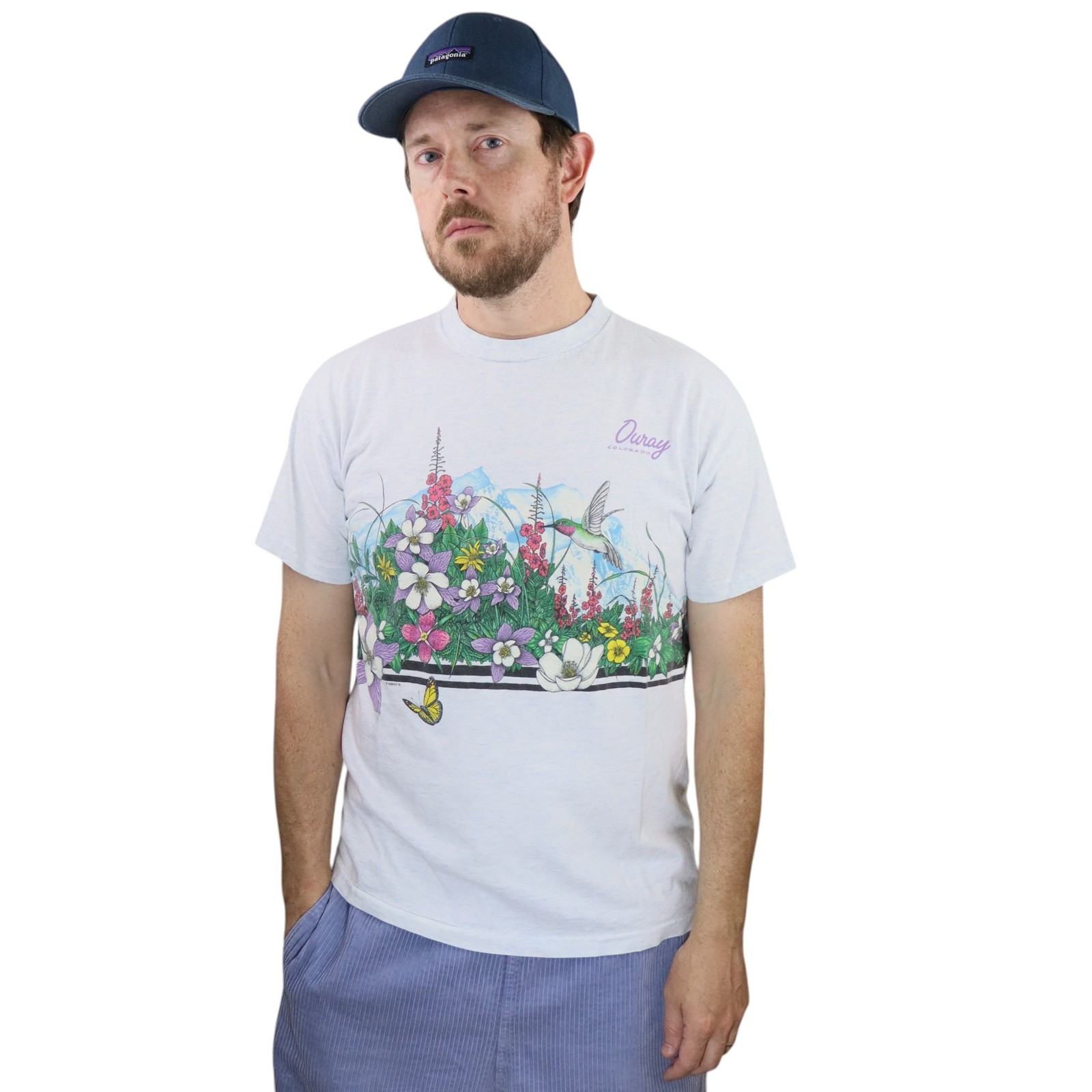 Vtg Hummingbird Habitat Nature T Shirt Mens Large Floral USA Tee Single Stitch