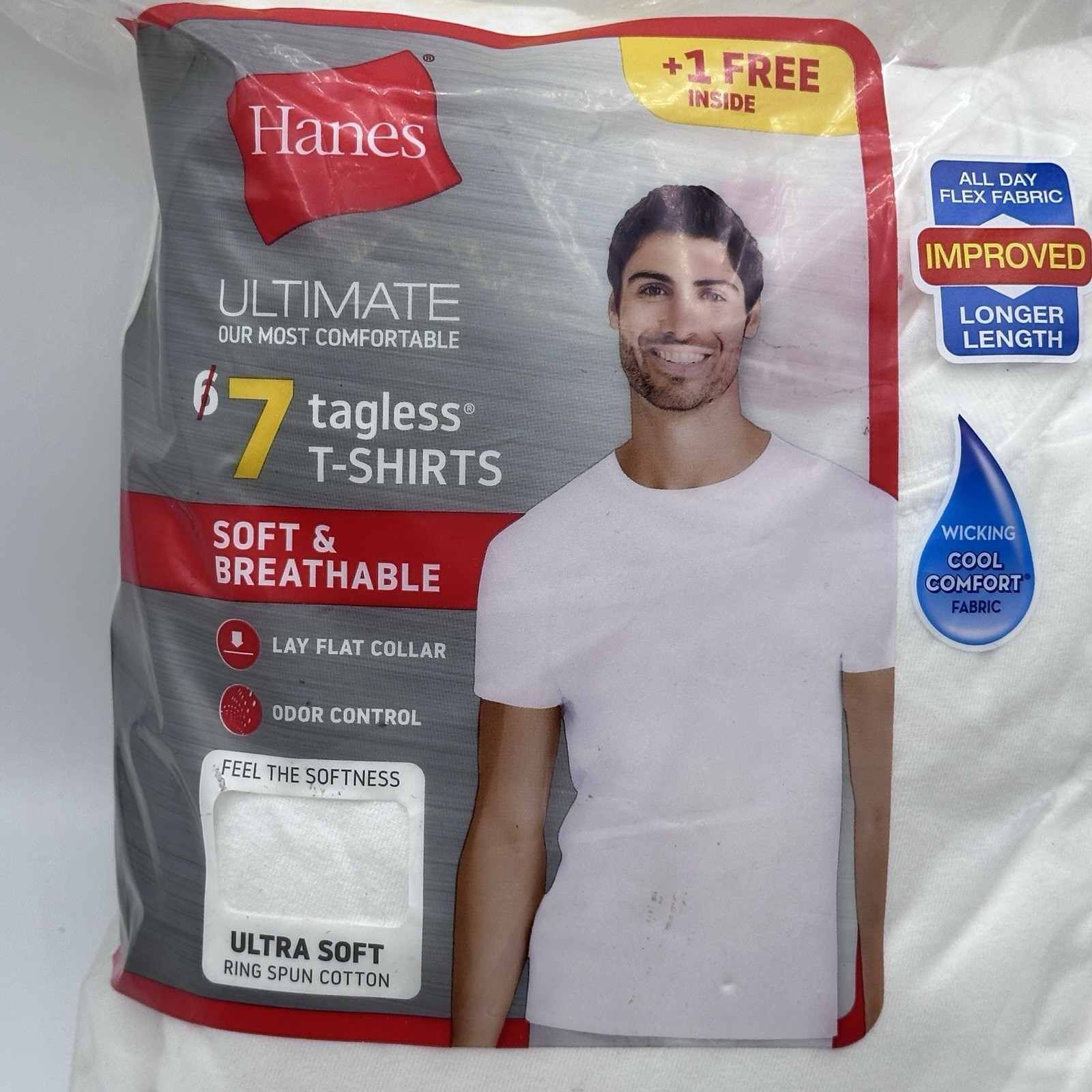 Hanes Men’s Pack Of 7 Tagless Ultra Soft White T Shirts Size X Large