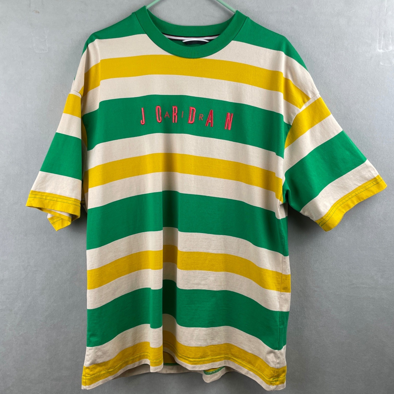 Jordan DNA HBR Striped T Shirt Men L Green Yellow White Embroidered Logo Tee Air