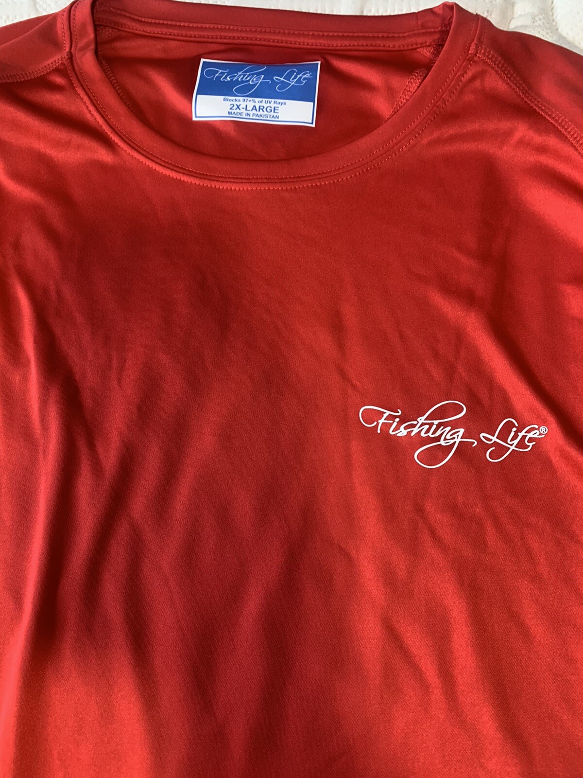 Fishing Life T-Shirt Men’s Long Sleeve Dri-Fit Fishing Boating Red 2XL Polyester