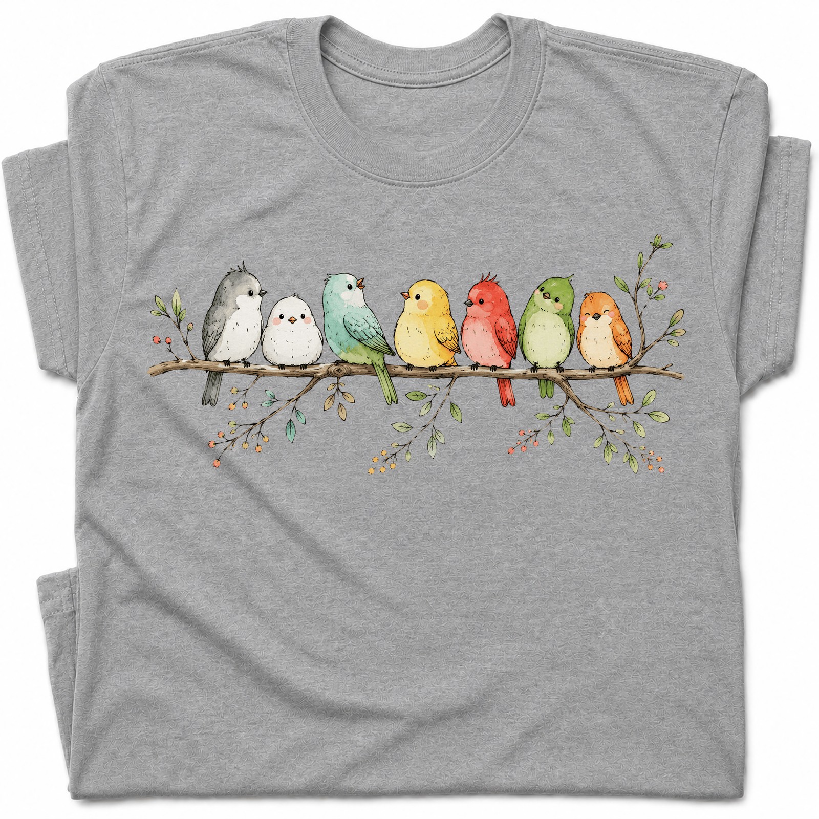 Cute Colorful Birds Branch T-Shirt Adorable Bird Family Tee