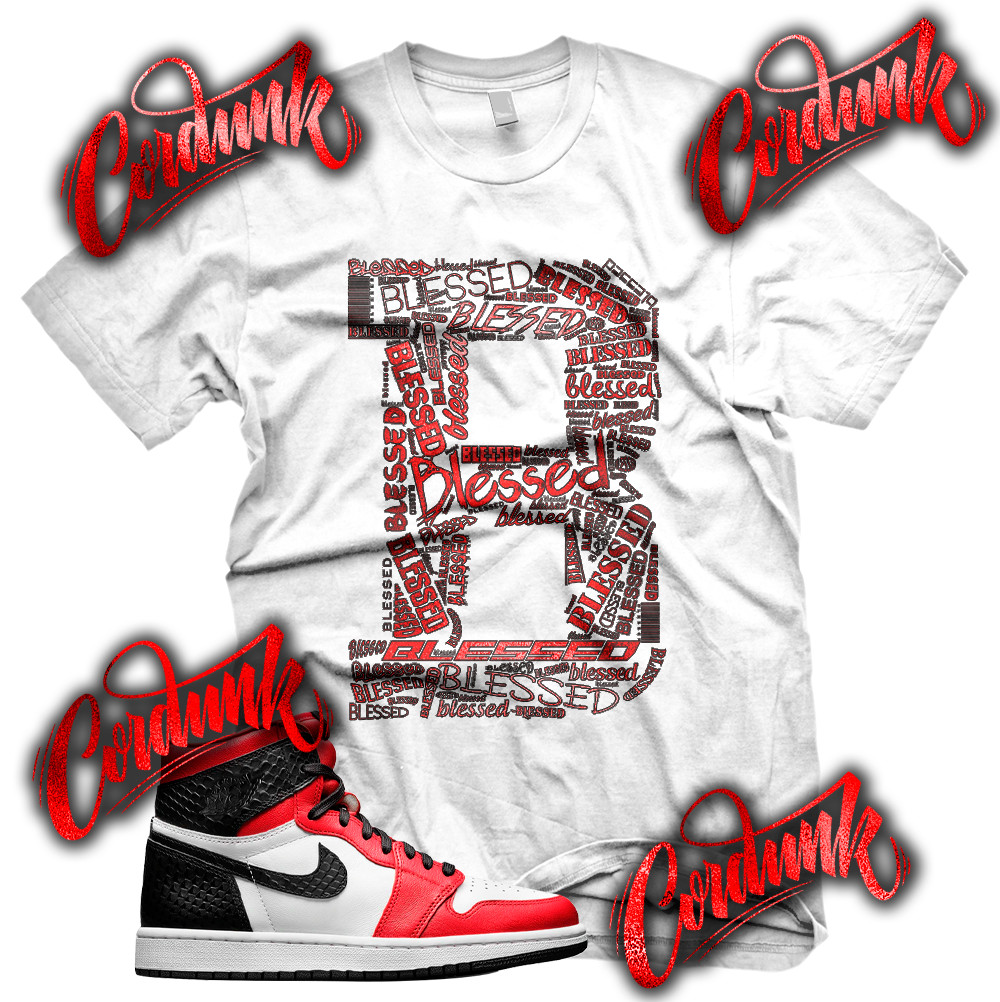 New White B BLESSED Sneaker T Shirt for J1 1 OG Satin Snake Black Red