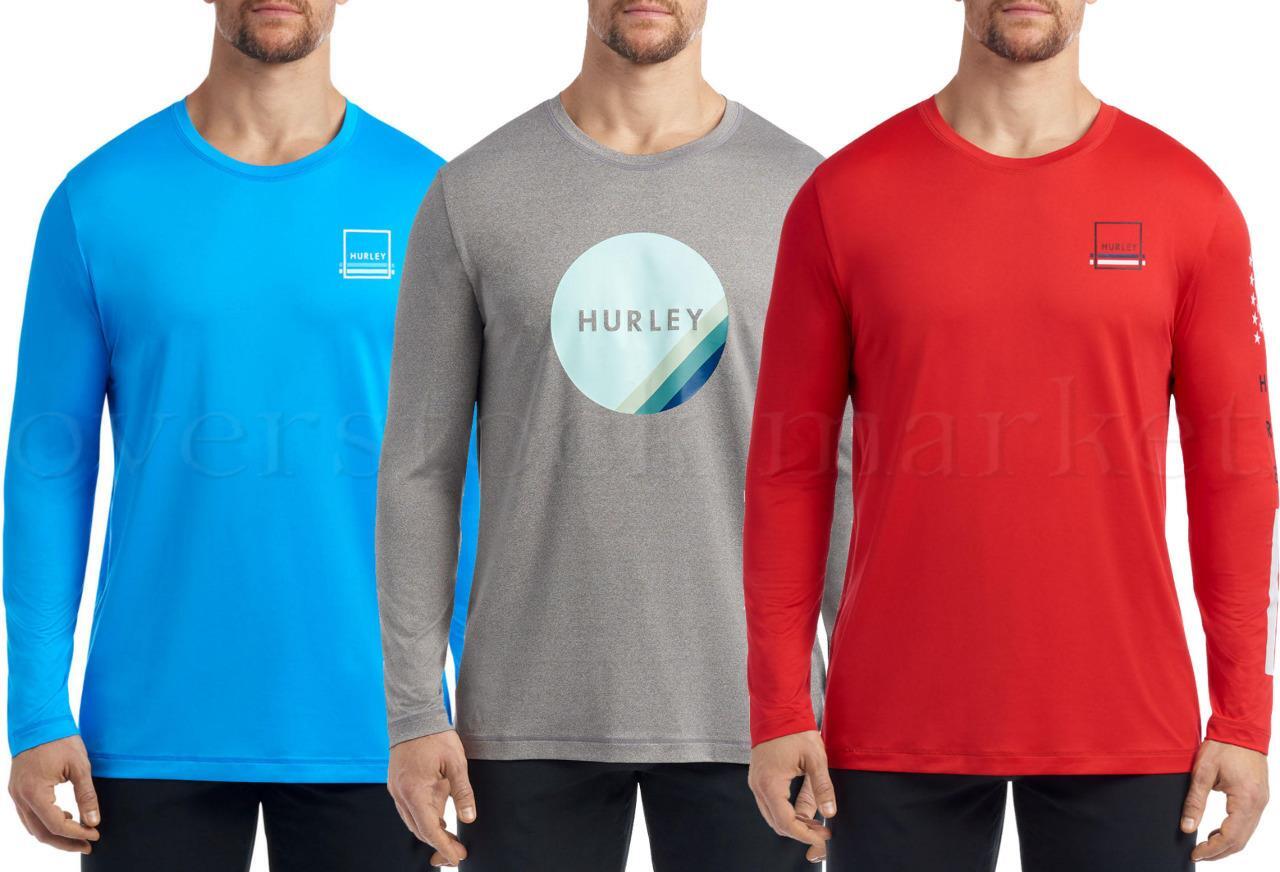 NEW MENS HURLEY LONG SLEEVE QUICK DRY UPF 50+ SOFT FEEL SUN TEE SUNSHIRT VARIETY