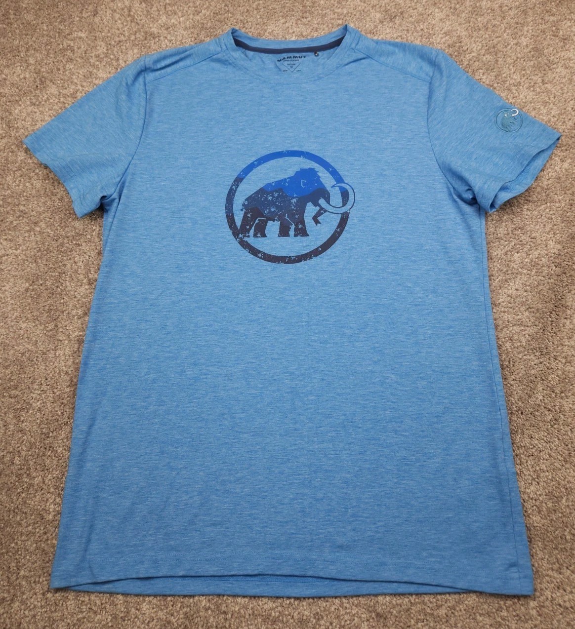 Mammut T Shirt Mens Medium Blue Stretch Lightweight Breathable Outdoor Logo