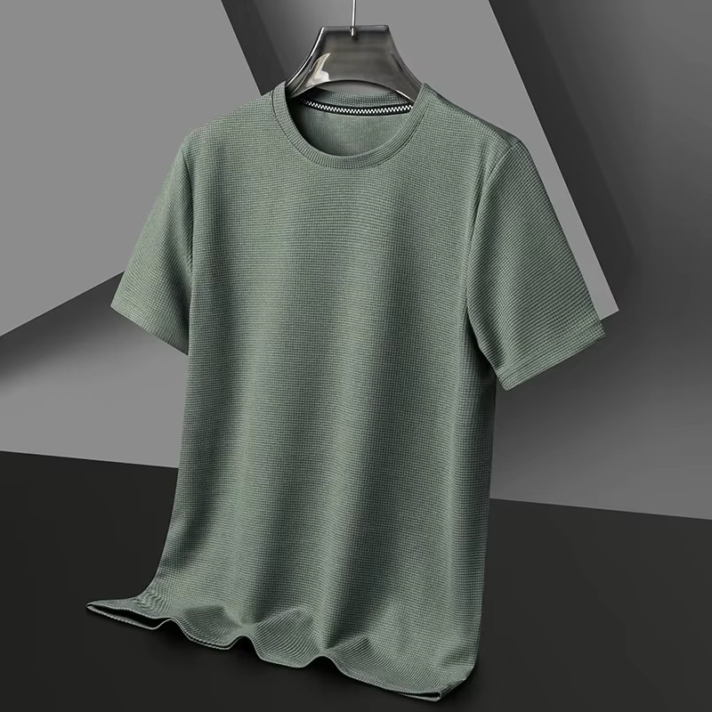 Men’s Waffle Knit T-Shirt Breathable Summer O-Neck Casual Short Sleeve Tee