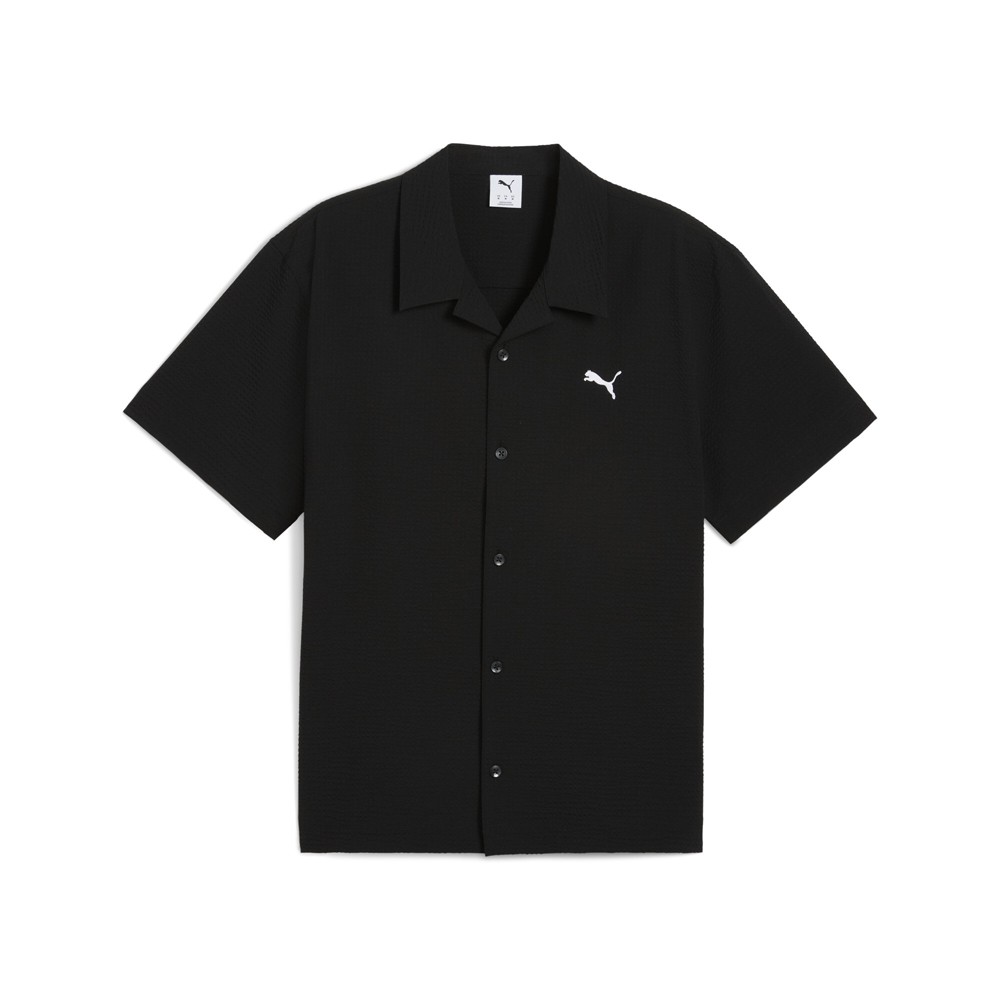 PUMA Wardrobe Essentials Seersucker Relaxed Short Sleeve Button Up Shirt Mens Si