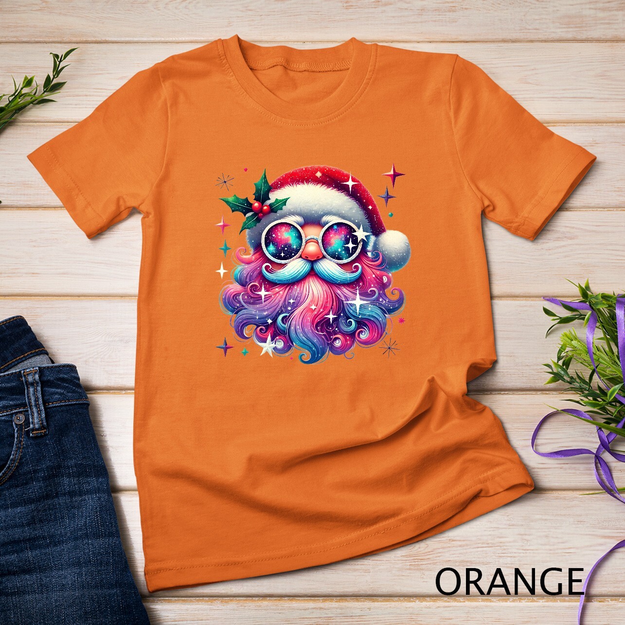 Colorful Santa Claus Rainbow Beard #1 Funny Christmas Shirt Unisex T-shirt
