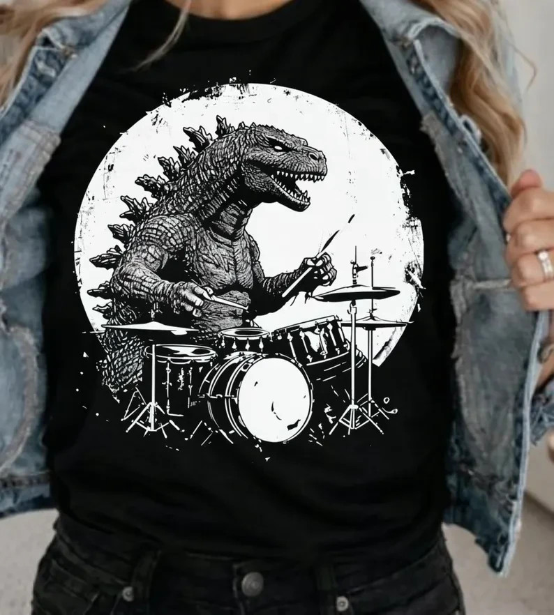 Godzilla Drummer Tee – Fun Music Shirt