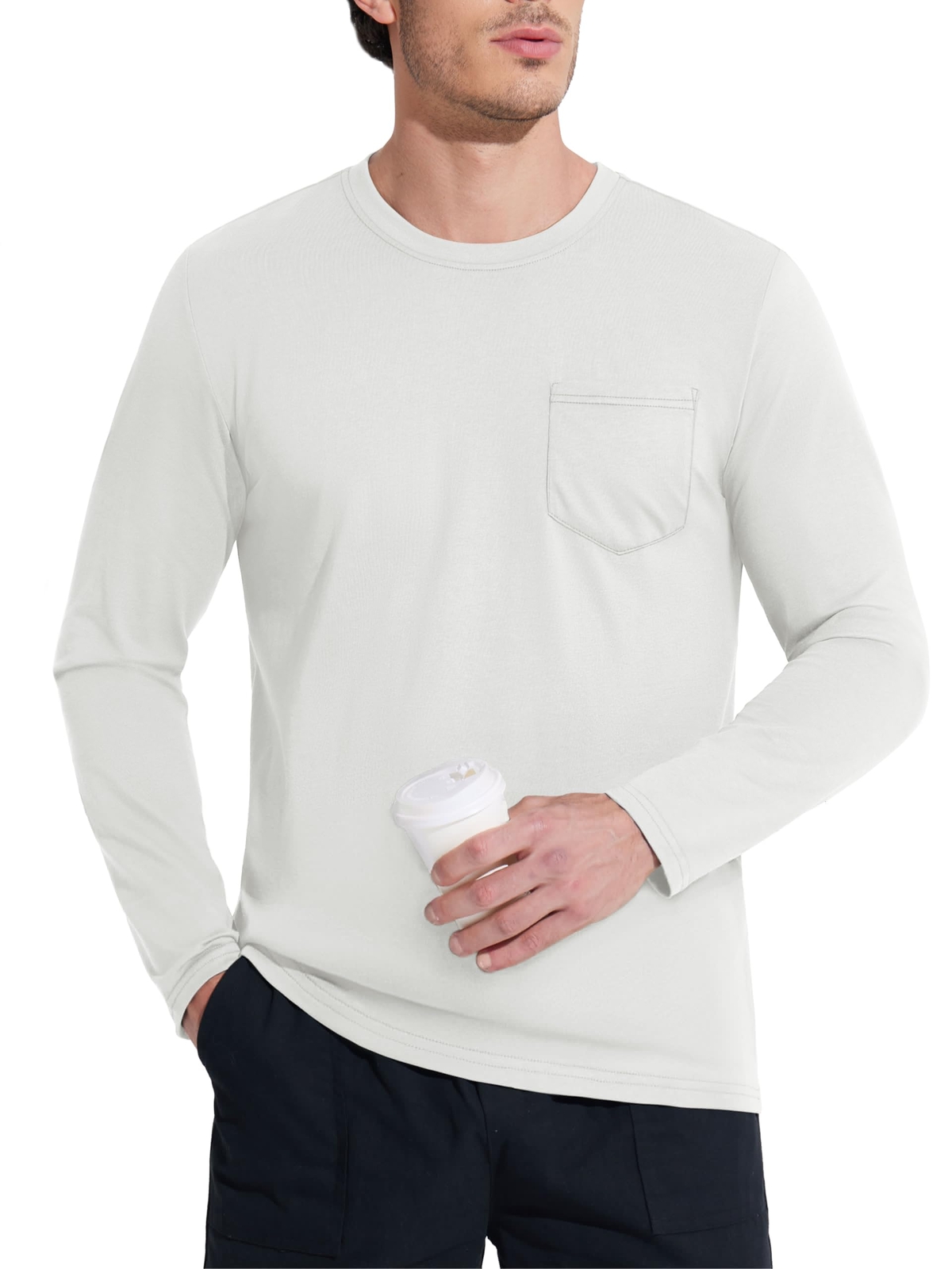 Men’s Crew Neck Shirt Long Sleeve Cotton Soft Comfort Lightweight Casual T-Shirt