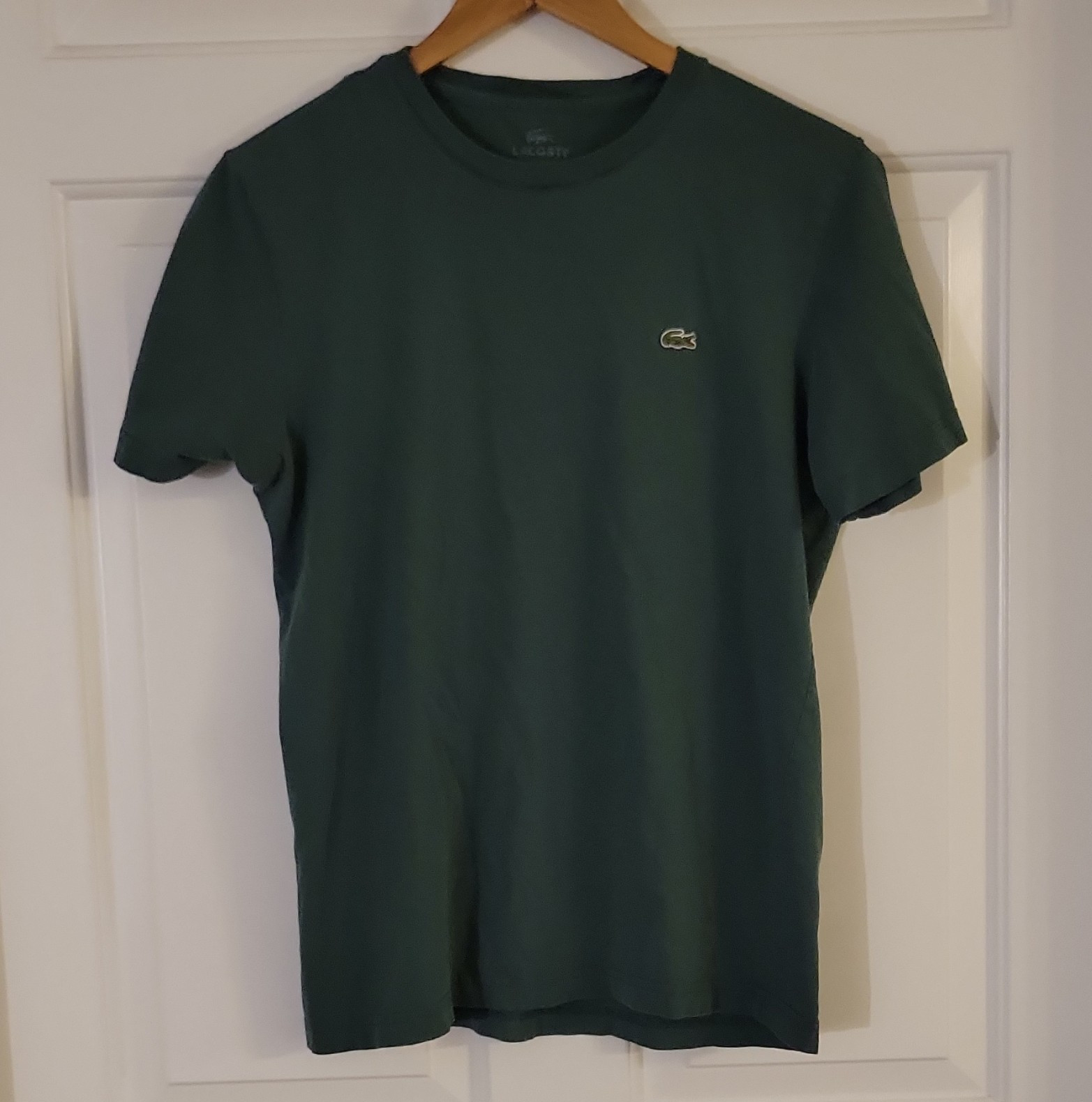 Lacoste Men’s Short Sleeve Crew Neck Logo T-Shirt Green Cotton Jersey Size 4