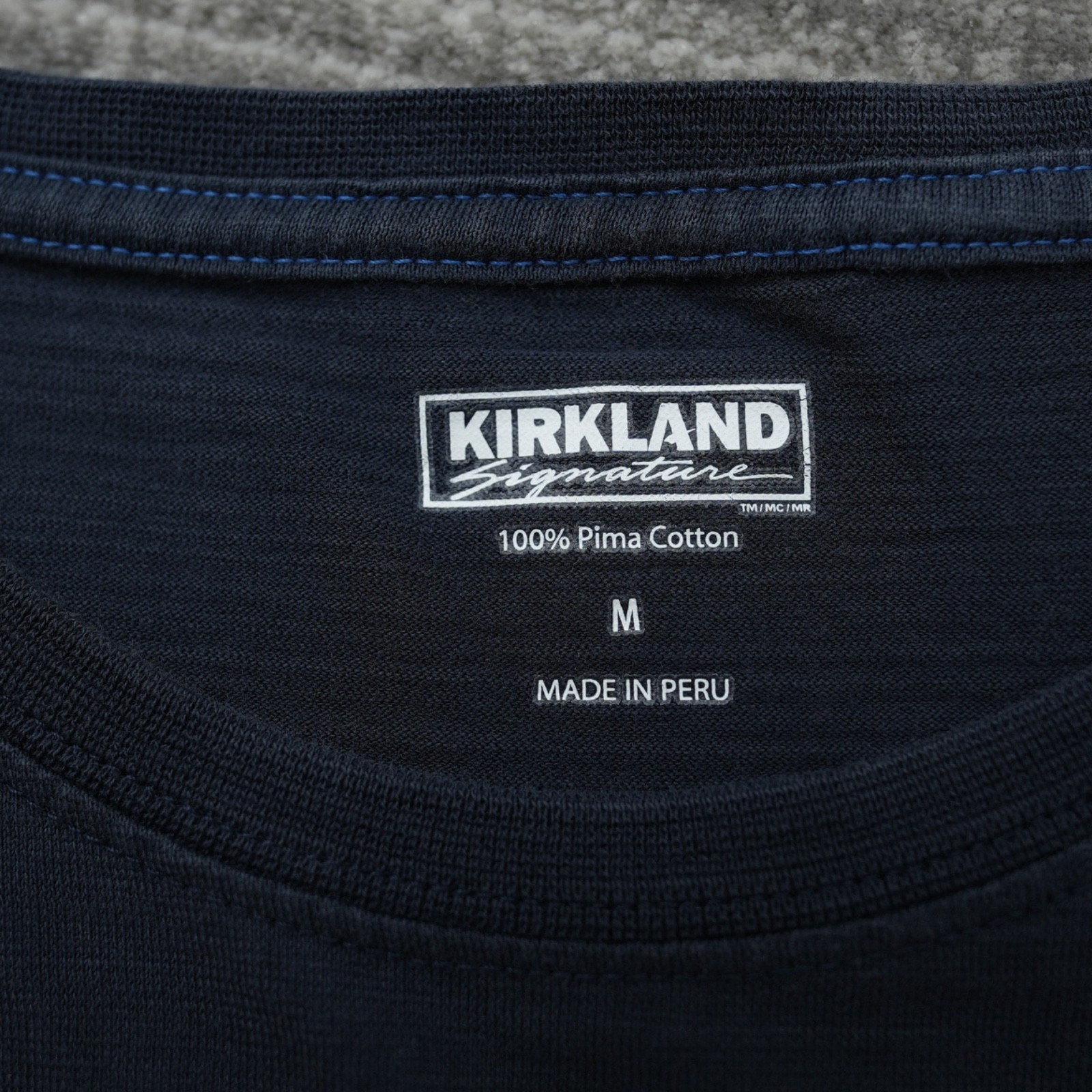 Kirkland Men’s Pima Cotton Tee T Shirt Blue Used Medium Stain