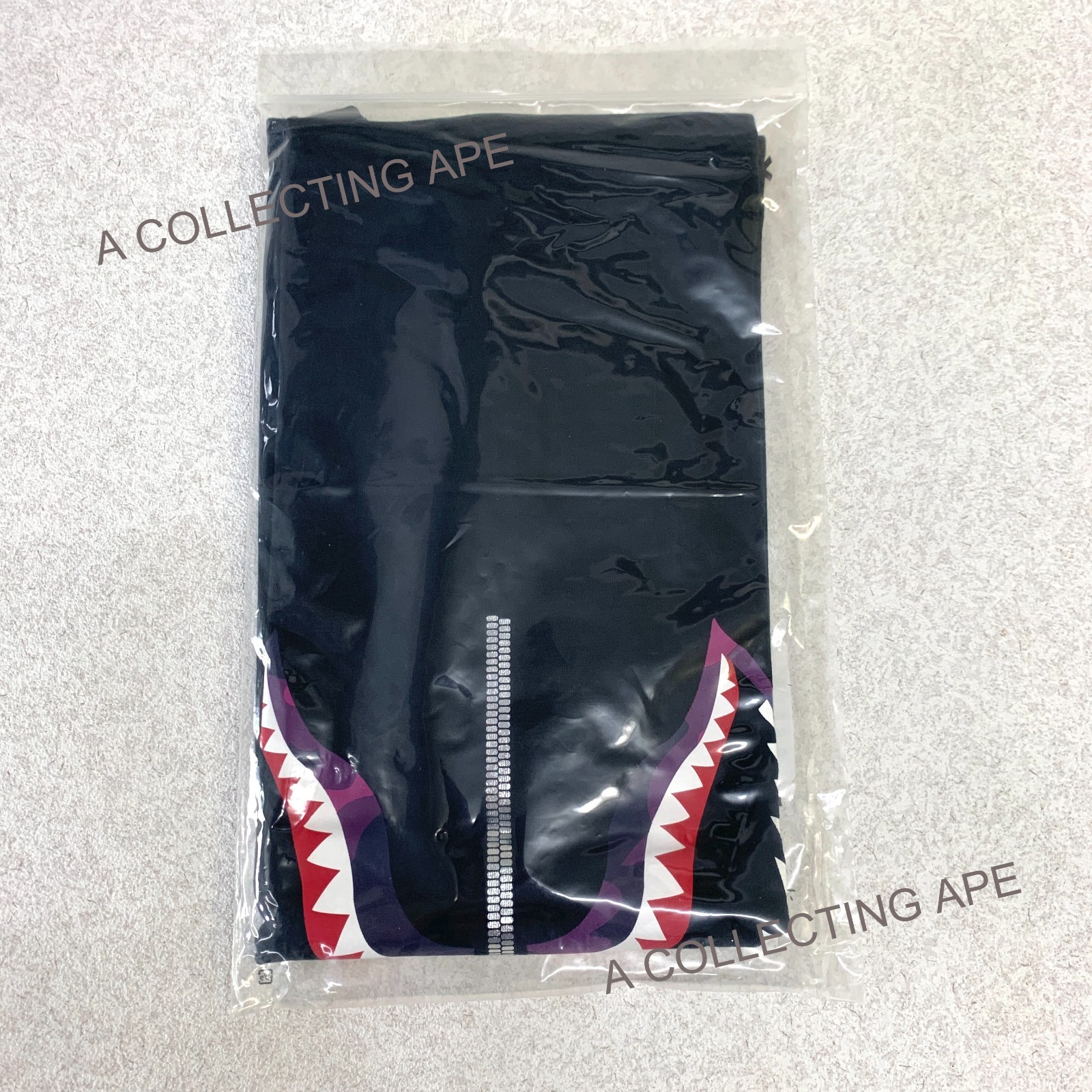 A BATHING APE BAPE Color Camo Silver Zip Shark Tee T-Shirt Black Purple NEW S