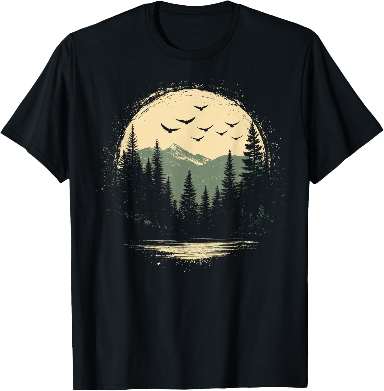 Retro Wilderness Bear Trees Reflection Outdoor Forest T-Shirt