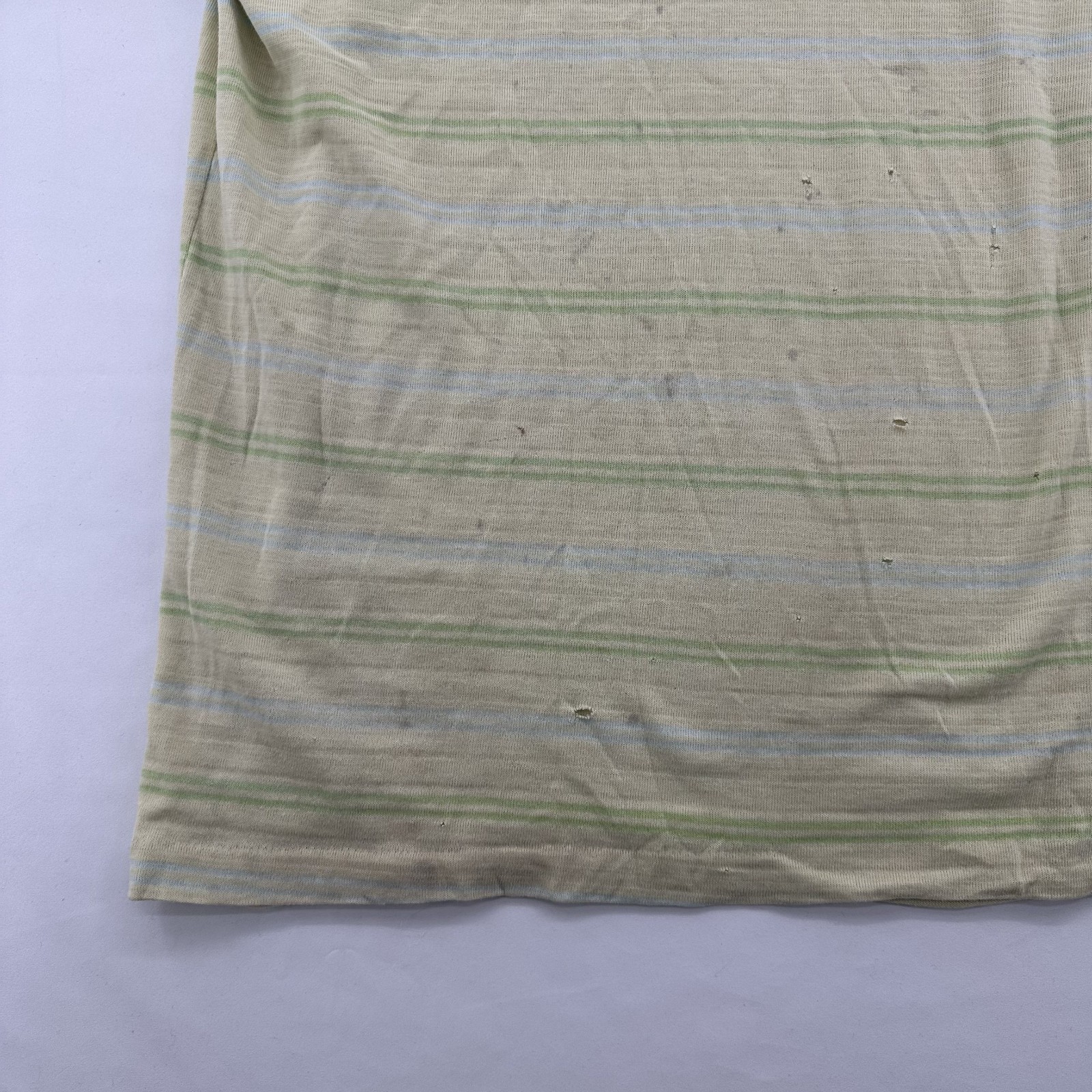 VTG 70s Sears Distressed Striped Green Thin Tight T Shirt Size Large