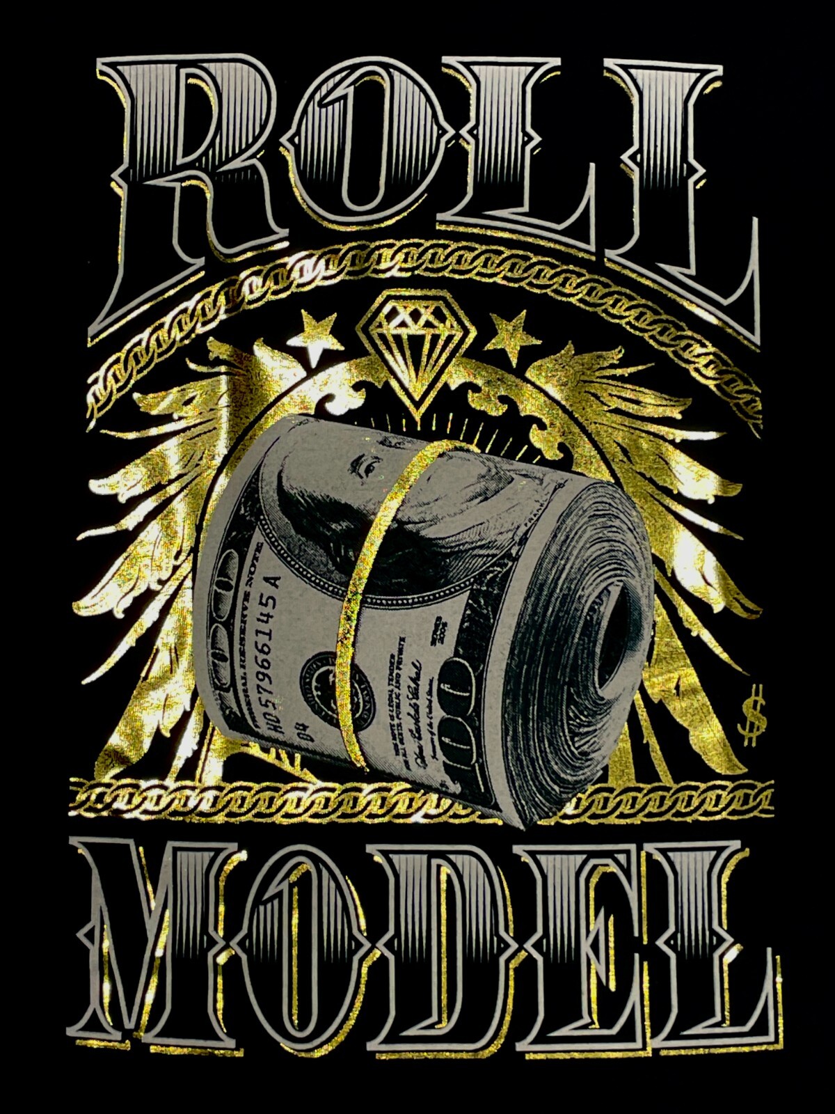 Men’s T Shirt – ROLL MODEL-100 DOLLAR BILL- 100% cotton Black New