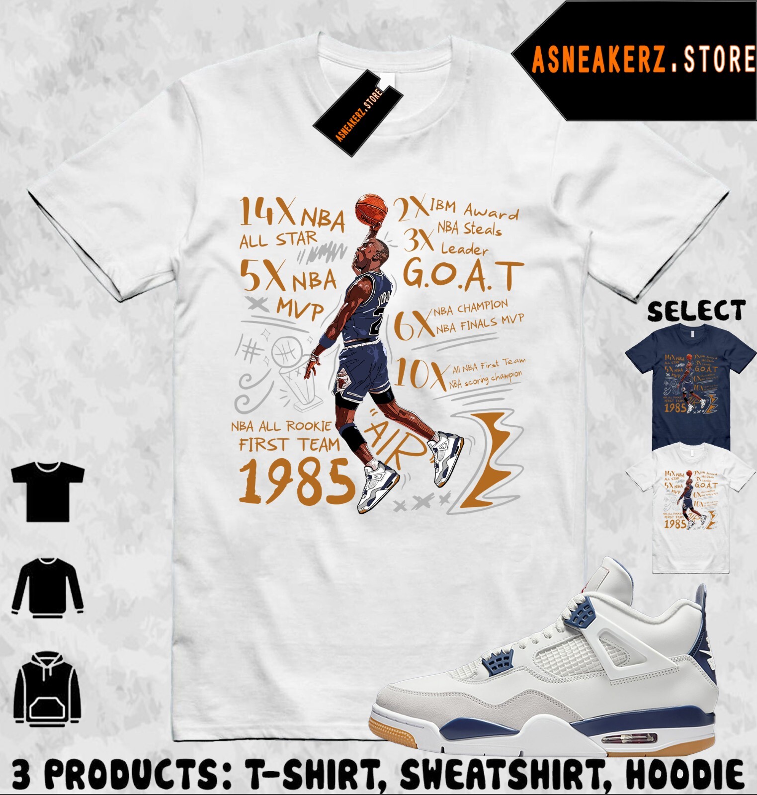 Shirt To Match AJ 4 SB Navy Sneaker Matching Tee MJ 23 Accolades T-Shirt