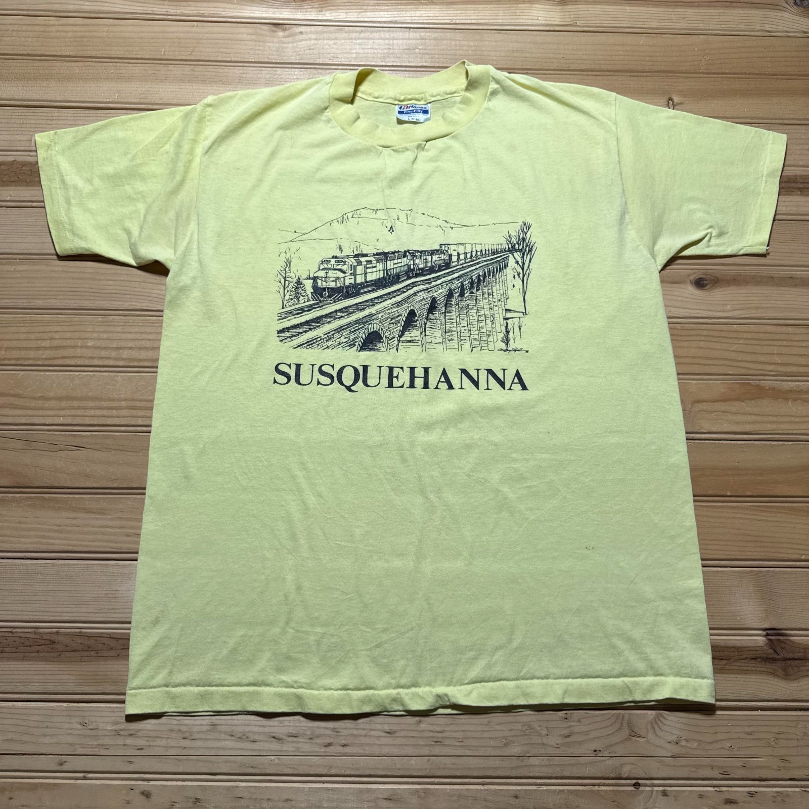 Vintage 80s Hanes Susquehanna Railroad Train Bridge Graphic T-Shirt USA – Large