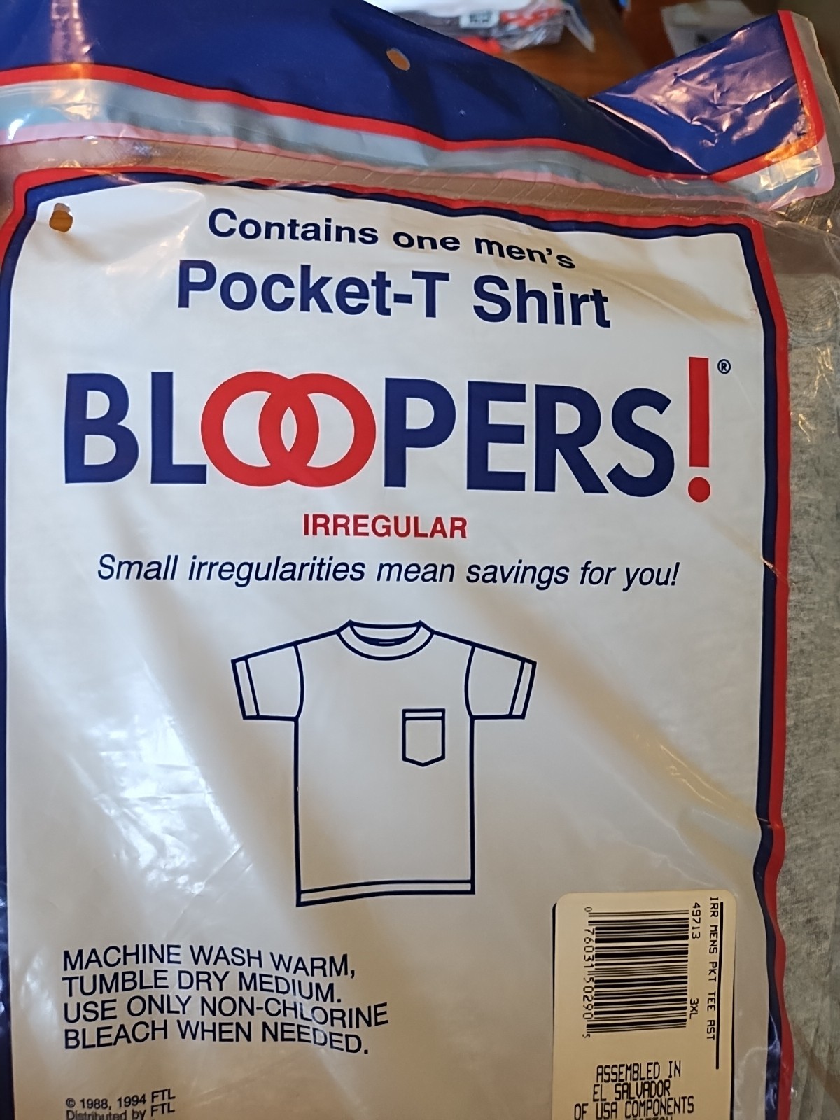 New 1994 Vtg FOTL Bloopers Pocket Shirt XXXL T-Shirt Irregular 50/50 Cotton Poly