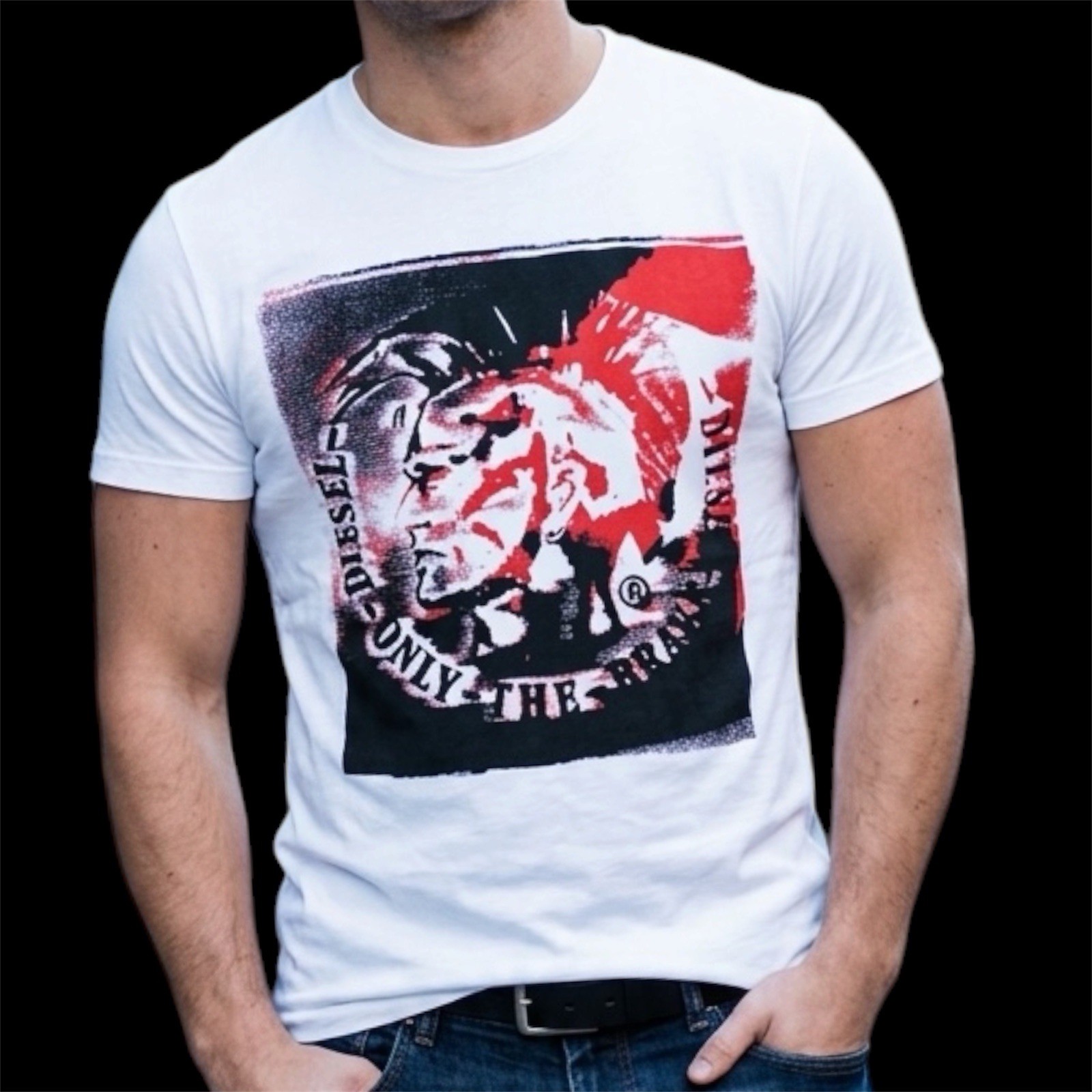 Vintage Y2K $58 DIESEL White MOHICAN Short Sleeve Slim Fit Designer T-shirt NWT