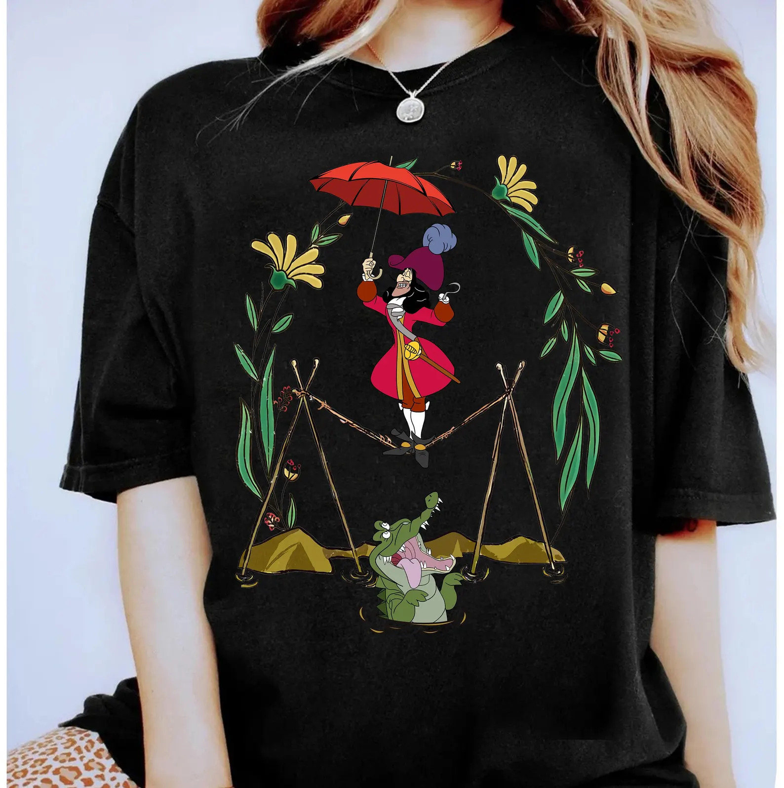 Disney Halloween Peter Pan Captain Hook And Tick Tock Haunted Mansion T-shirt
