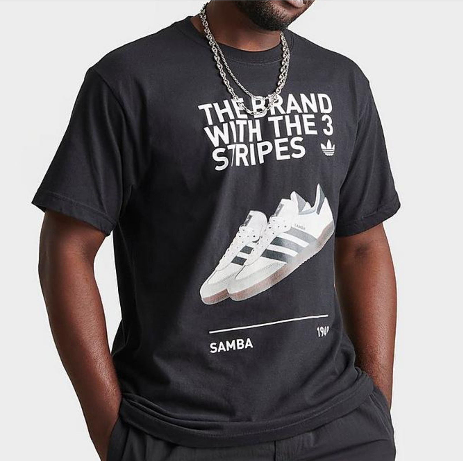 NEW MEN’S ADIDAS ORIGINALS SAMBA TREFOIL TEE SHIRT ~SIZE LARGE #JE2040