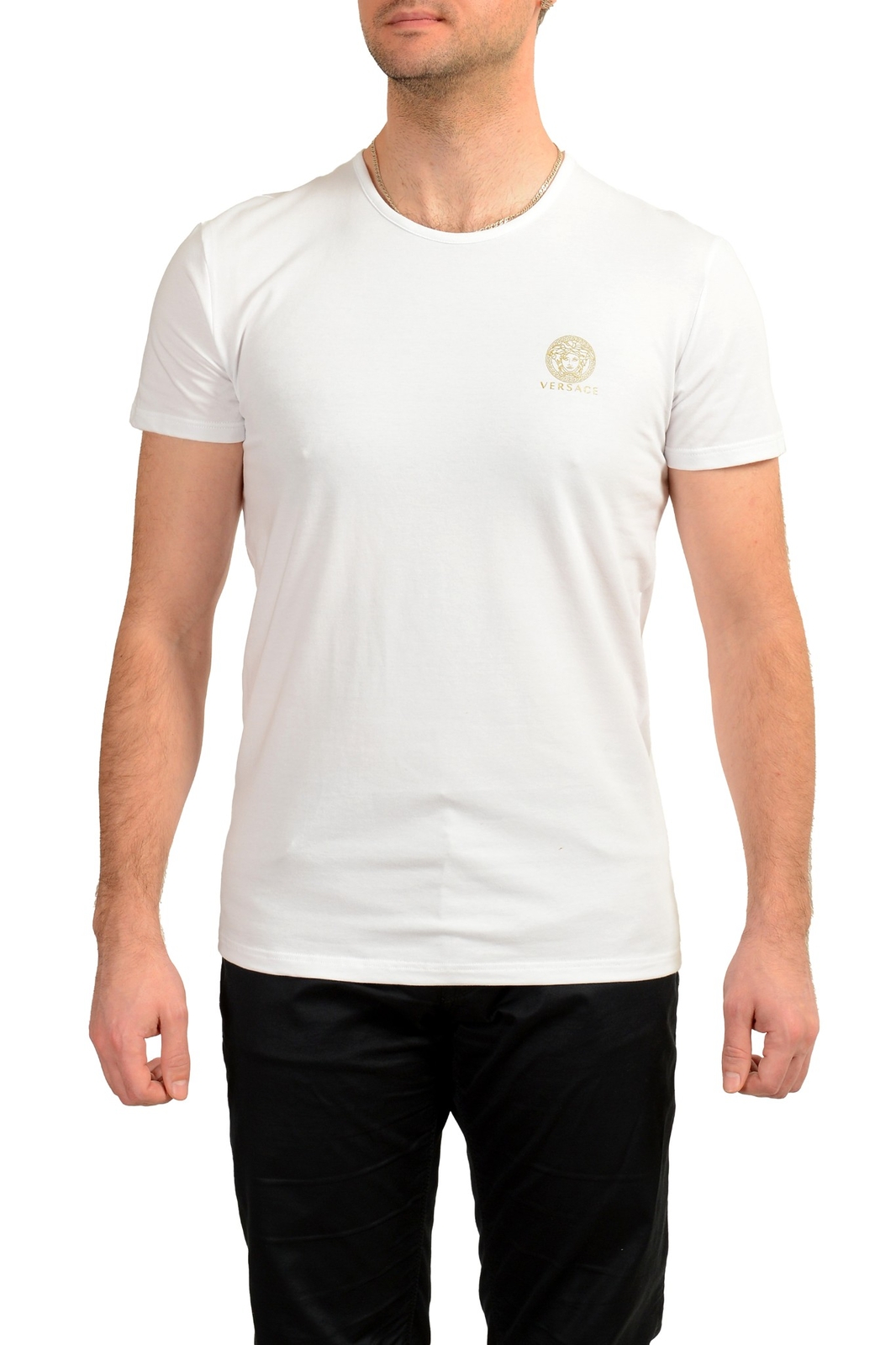 Versace Men’s White Gold Medusa Print Crewneck T-Shirt Versace sz 8 US 2XL IT 56