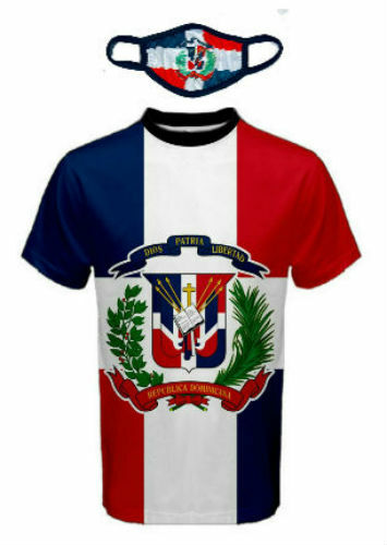 DOMINICAN REPUBLIC COAT OF ARMS FLAG MEN T-SHIRTS & FREE MASK CP BRAND
