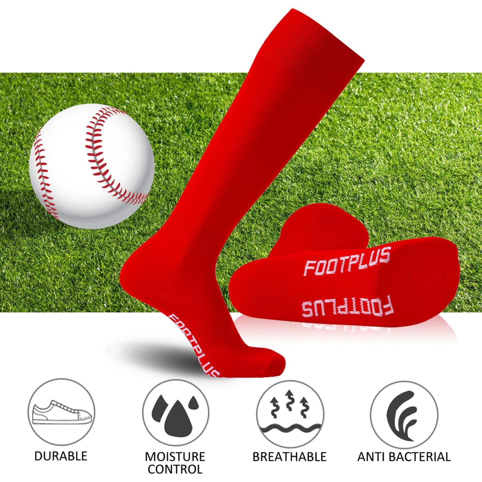 FOOTPLUS Knee High Sports Socks Unisex Baseball Soccer Rugby Socks