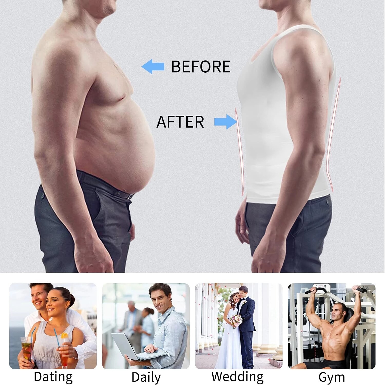 Mens Body Shaper Slimming Tummy Vest Compression Tank Top Faja camisa de hombre