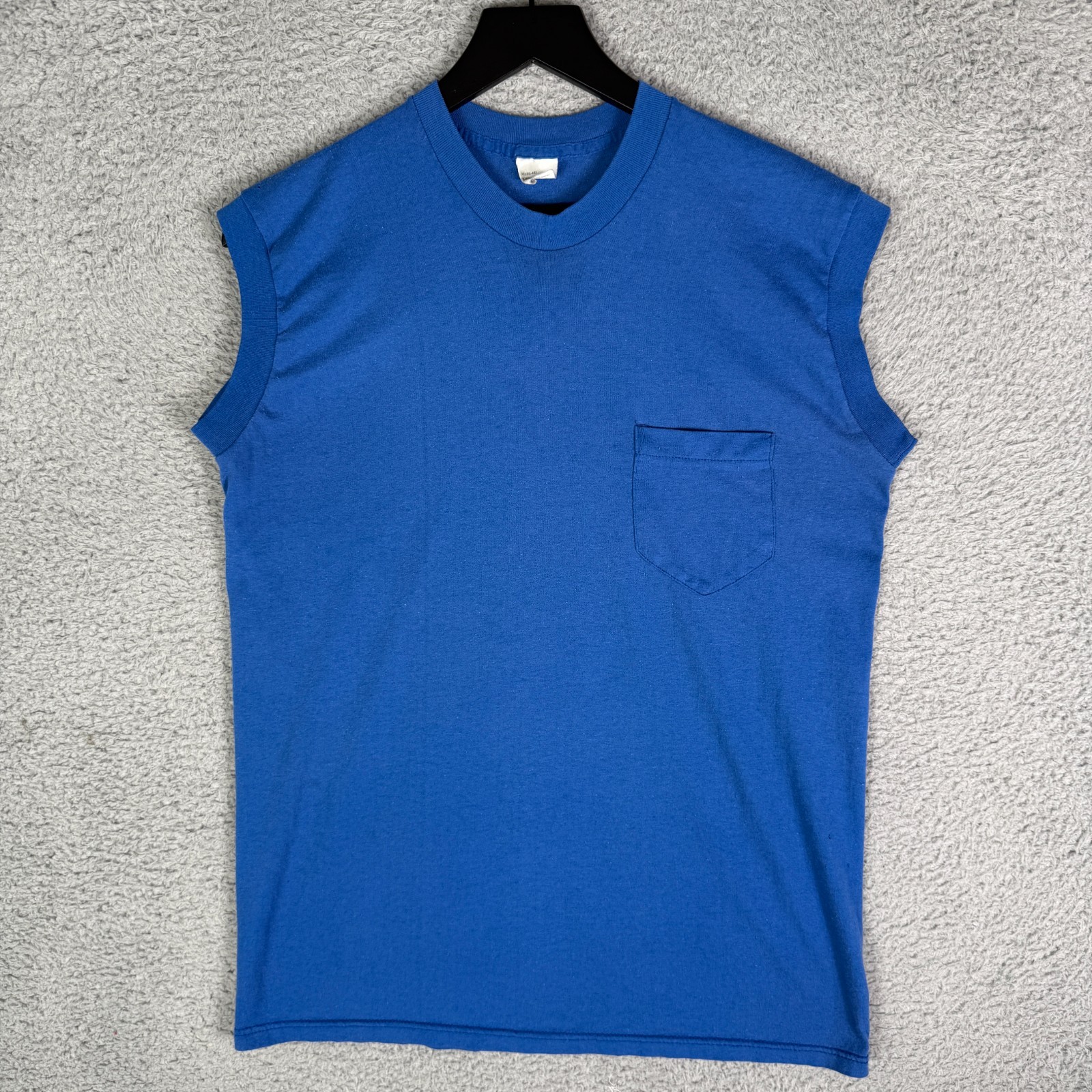 Vintage Sleeveless Pocket Muscle Shirt Men’s XL Blue Made USA 80s