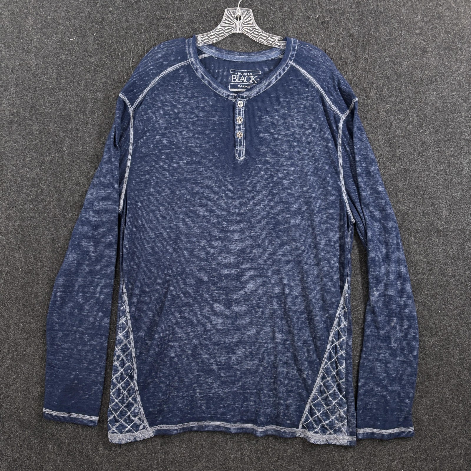 Buckle Black Burnout Henley Shirt Men’s XL Blue Stone Wash Knit Y2K Casual