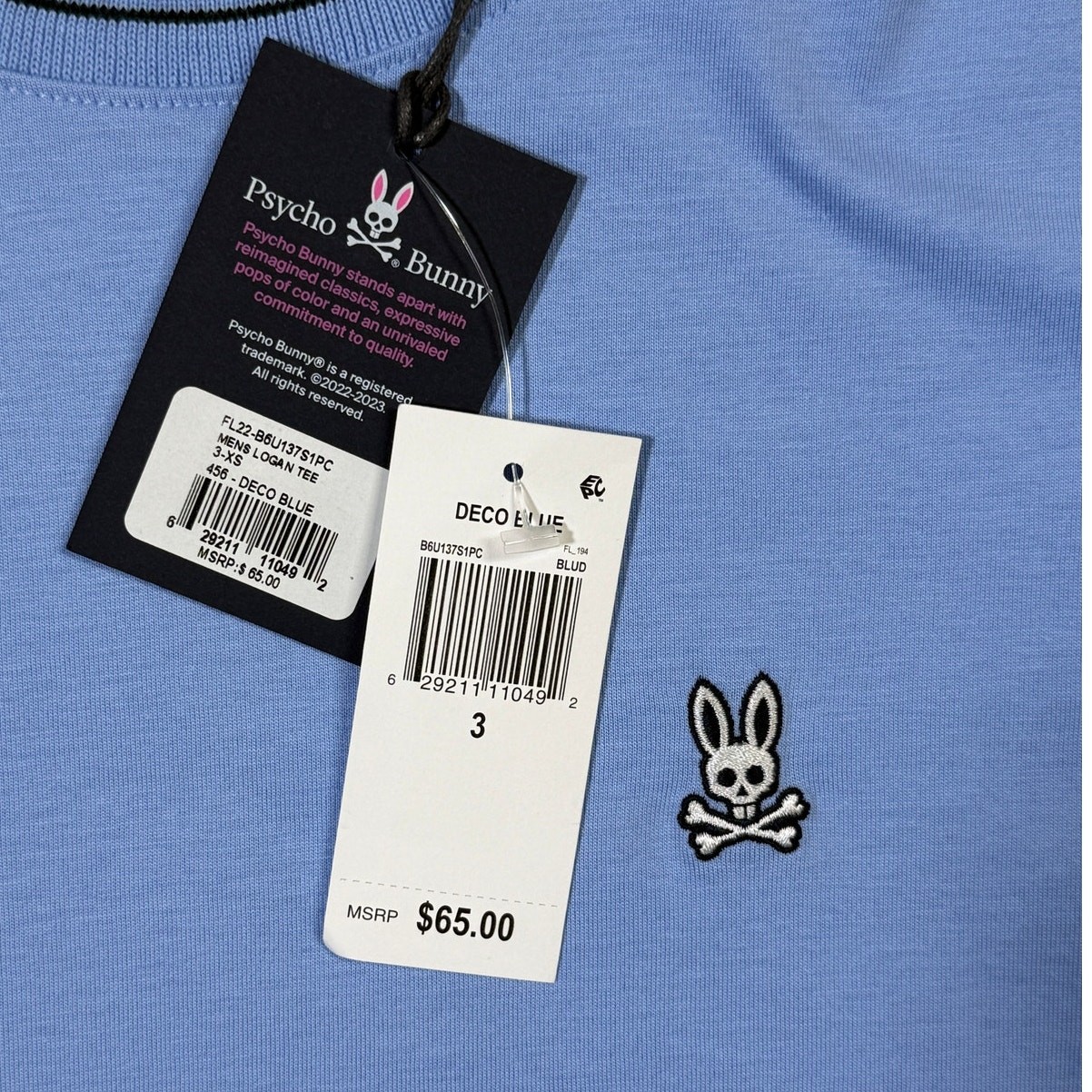 Psycho Bunny Pima Cotton Tipped Logo Tee, Black 3/XS $65