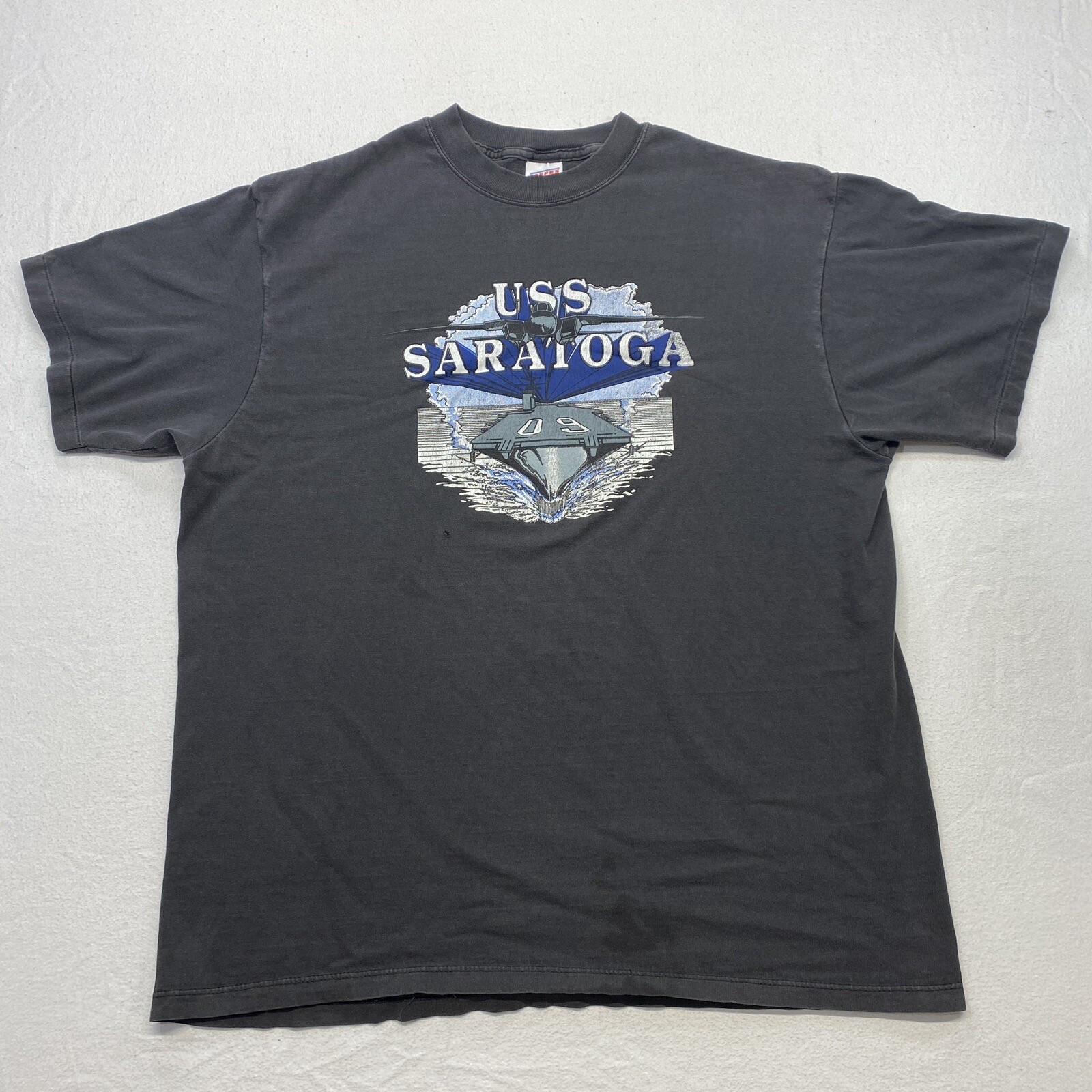 Vintage Navy USS Saratoga 09 T Shirt Adult XL Black Distressed Single Stitch