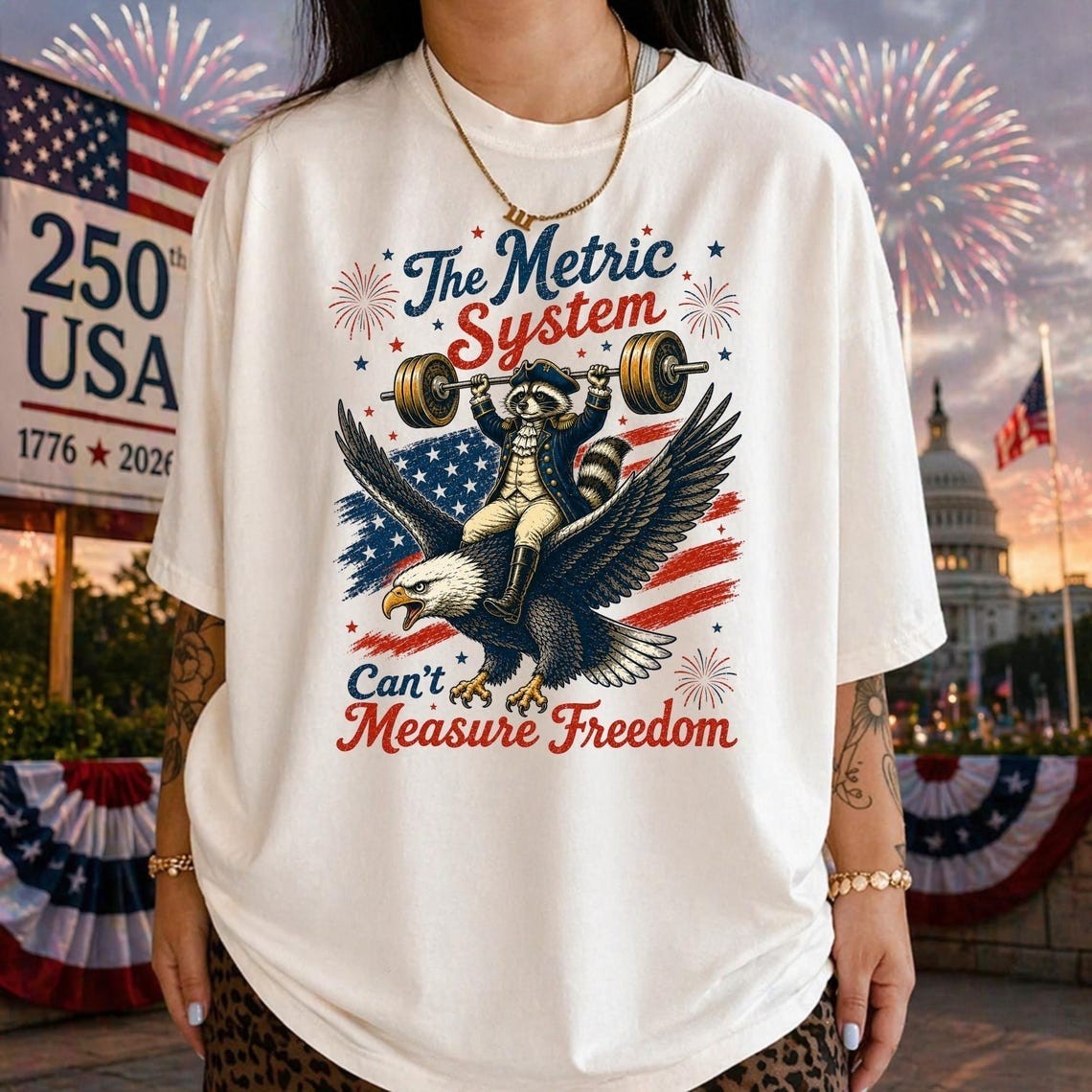Metric System Cant Measure Freedom T-Shirt, Funny Raccoon Gym 4th Of July Gift