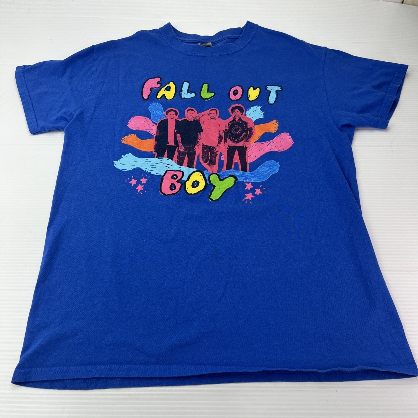 Gildan Fall Out Boy Graphic T-Shirt Med Blue Excellent Hella Mega Tour Alien