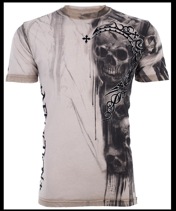 $58 AFFLICTION Sand Black WALKING DEAD Short Sleeve Slim Fit T-shirt NWT