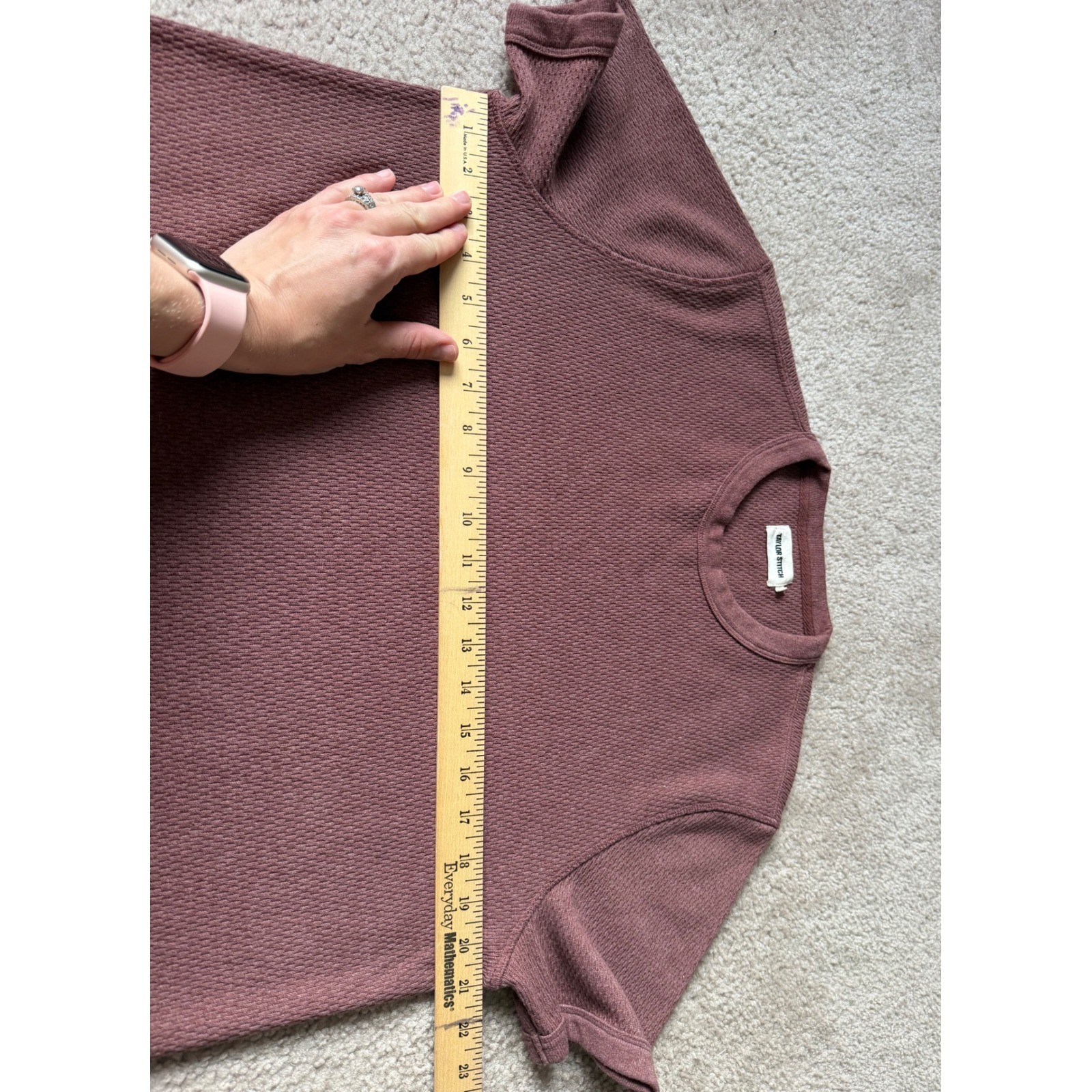 Taylor Stitch Tee CUT OFF BOTTOM Heavy Bag Waffle Burgundy Red 42 US Large