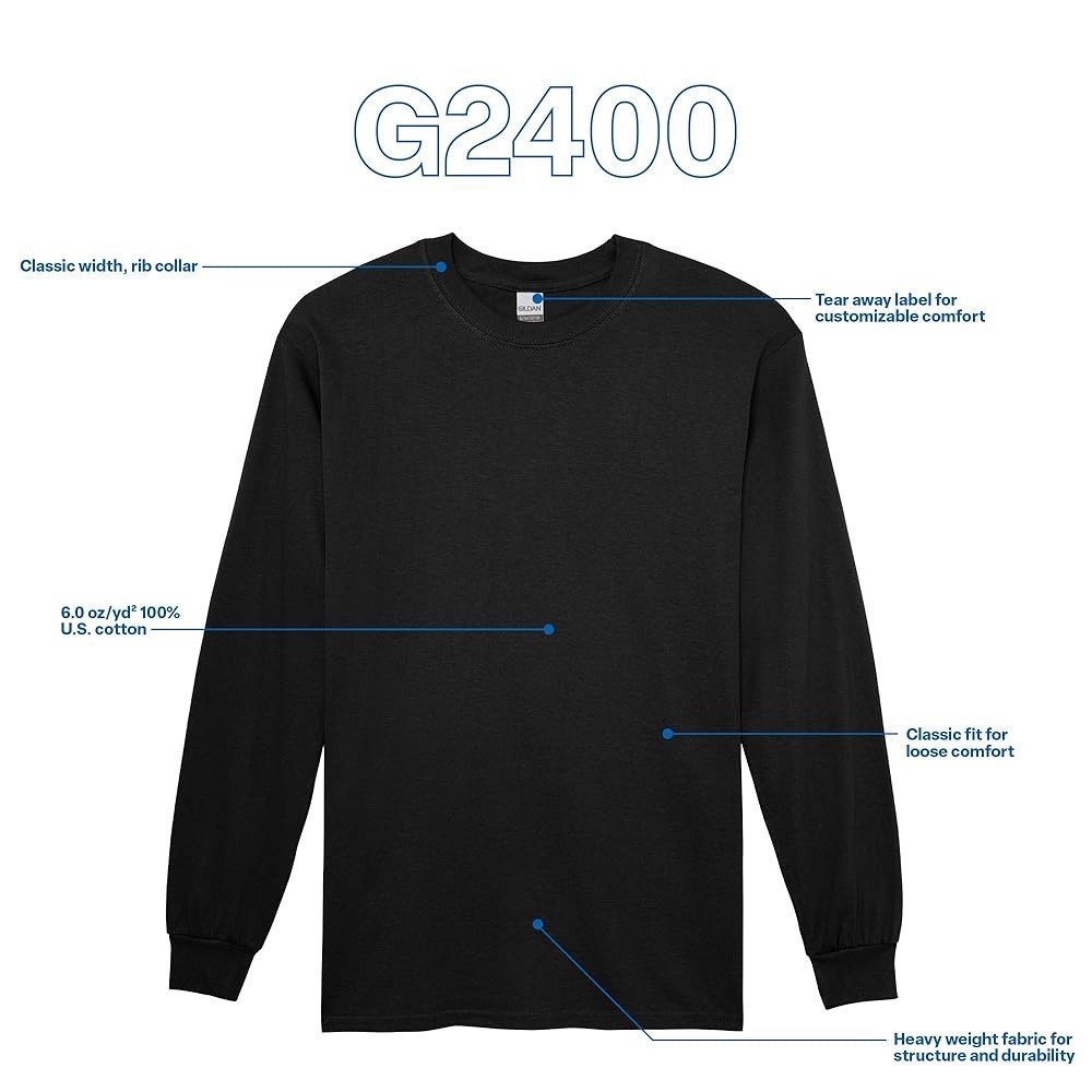 Gildan Men’s Ultra Cotton 100% US Cotton Long Sleeve T-Shirt G2400 LARGE ONLY