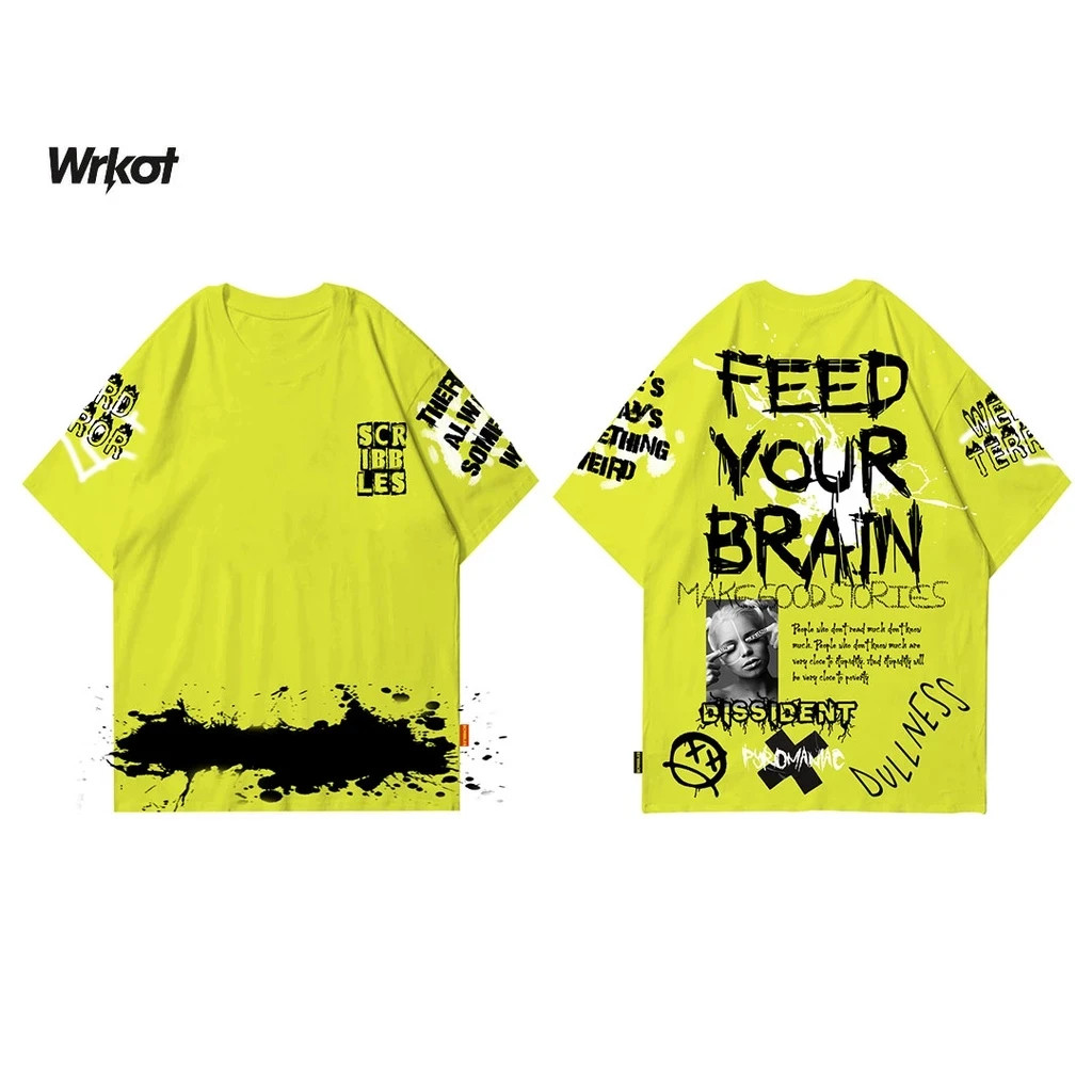 Workout Streetwear Feed Your Brain Graphic Graffiti T-Shirt Neon Yellow Cotton