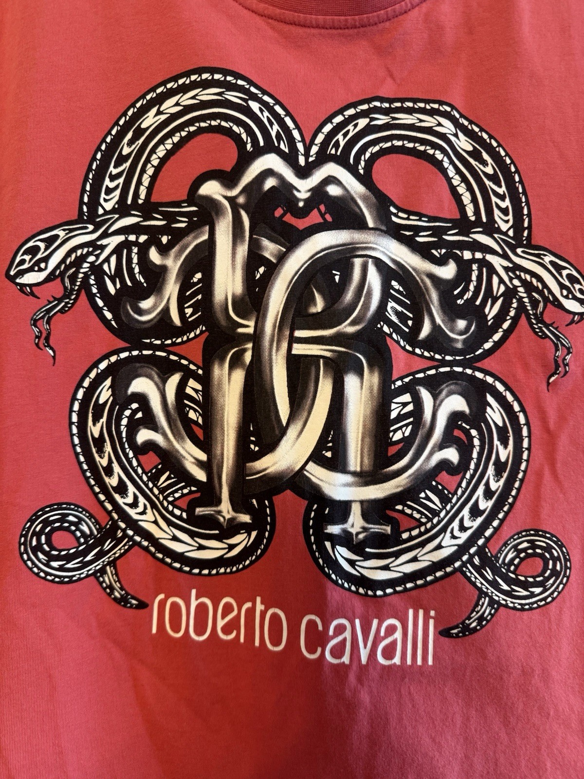 Roberto Cavalli Men’s Red Snake Logo Graphic Print Crew Neck T-Shirt Sz M