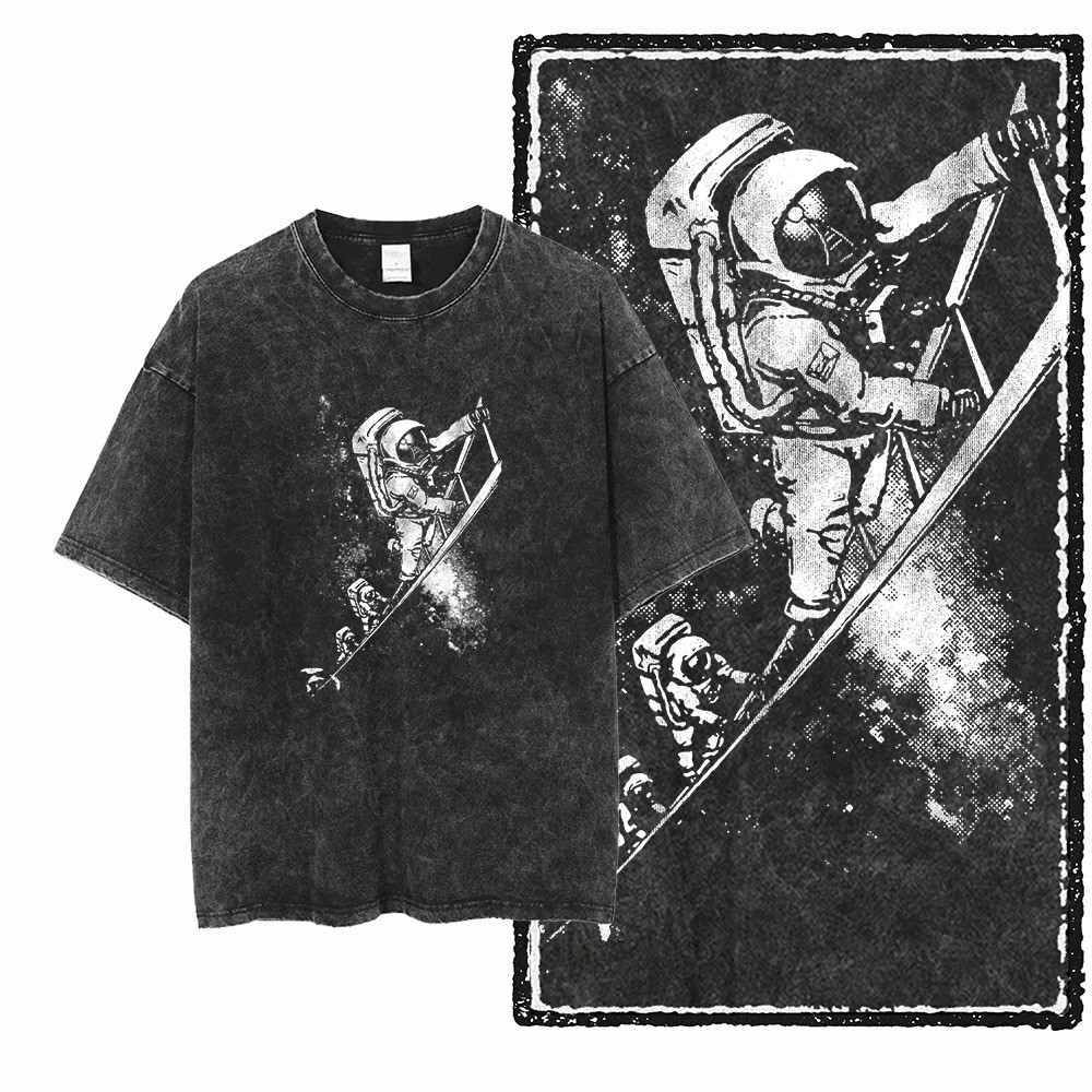 Astronaut Graphic Acid Wash T-Shirt Cotton Streetwear Tee