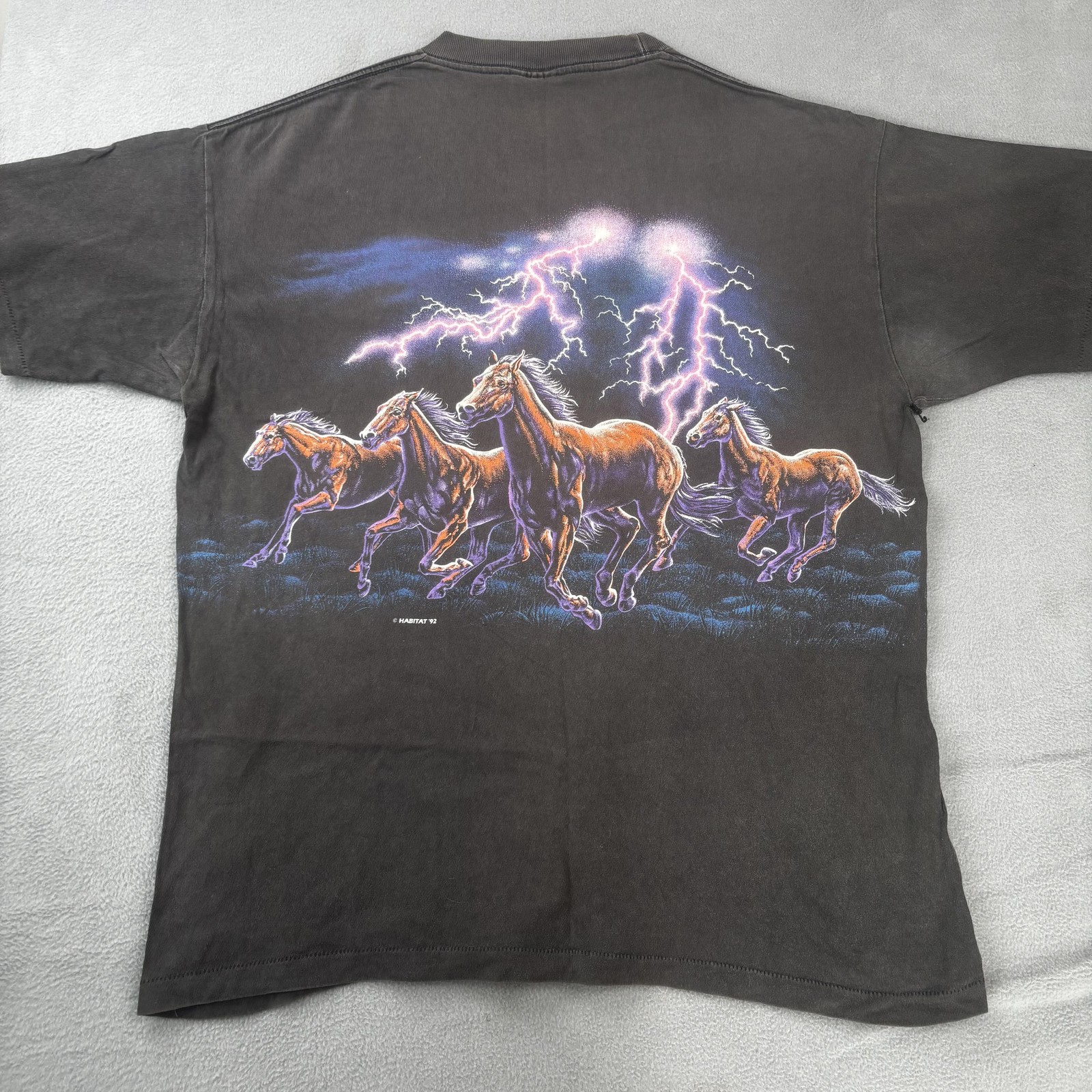 Vintage Signal Sport Shirt Mens Large Black Horses Lightning Double Sided 1992