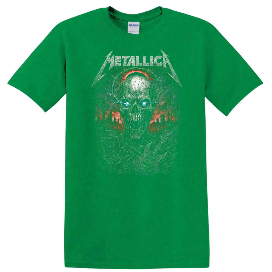 Skull Lightning Retro Rock Heavy Metal Album Cover T Shirt w/ Tee