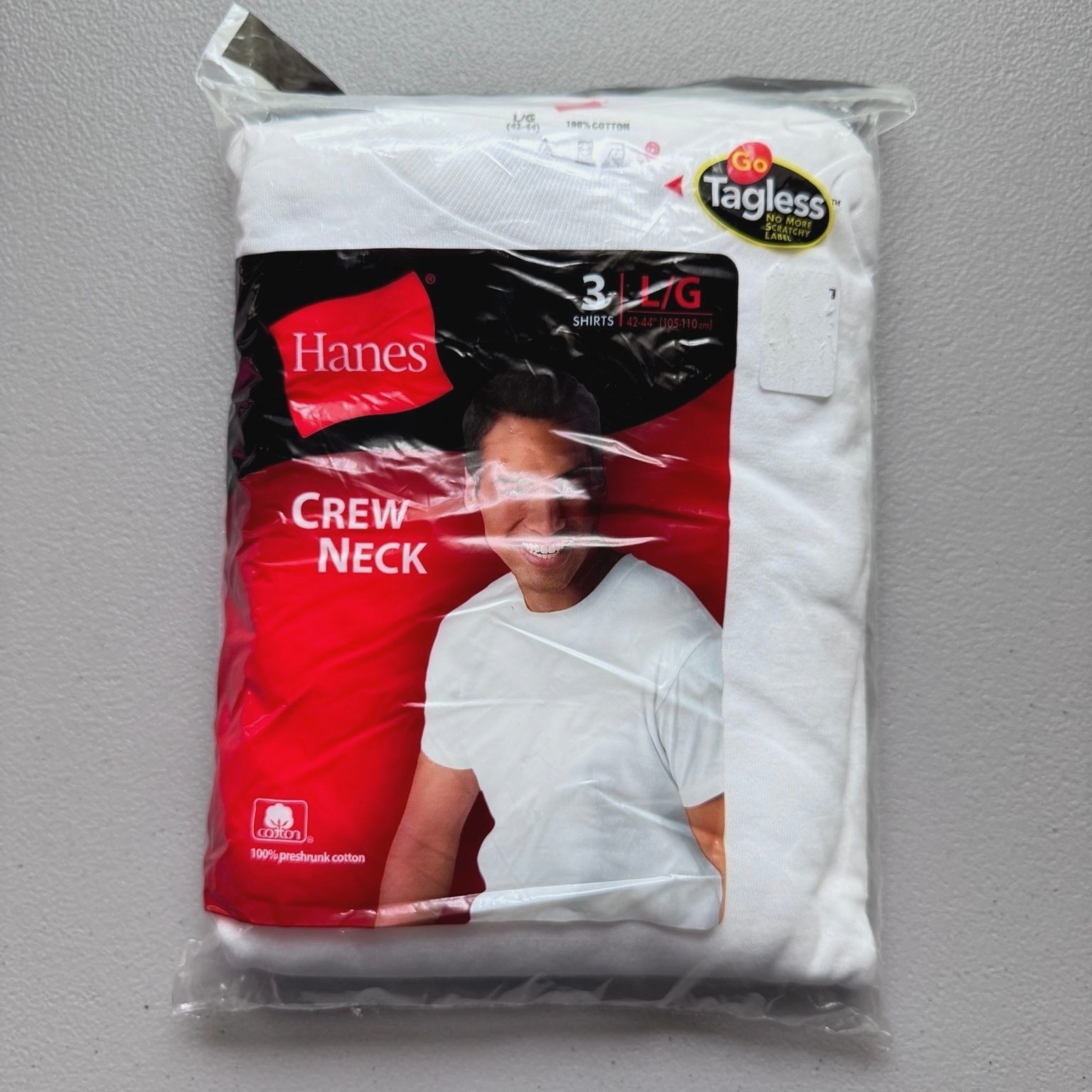 Hanes Men White Short Sleeve Crew Neck T-Shirts 3 Pack Size L